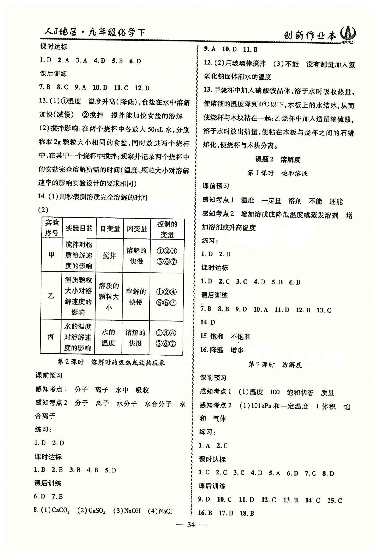 2015 创新课堂 创新作业本九年级下化学白山出版社 第九单元　溶液 [2]