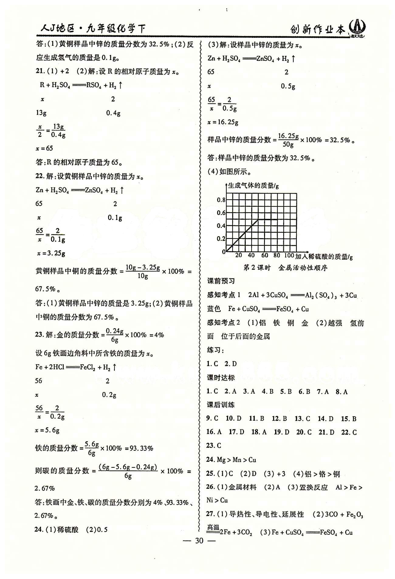 2015 创新课堂 创新作业本九年级下化学白山出版社 第八单元　金属和金属材料 [2]