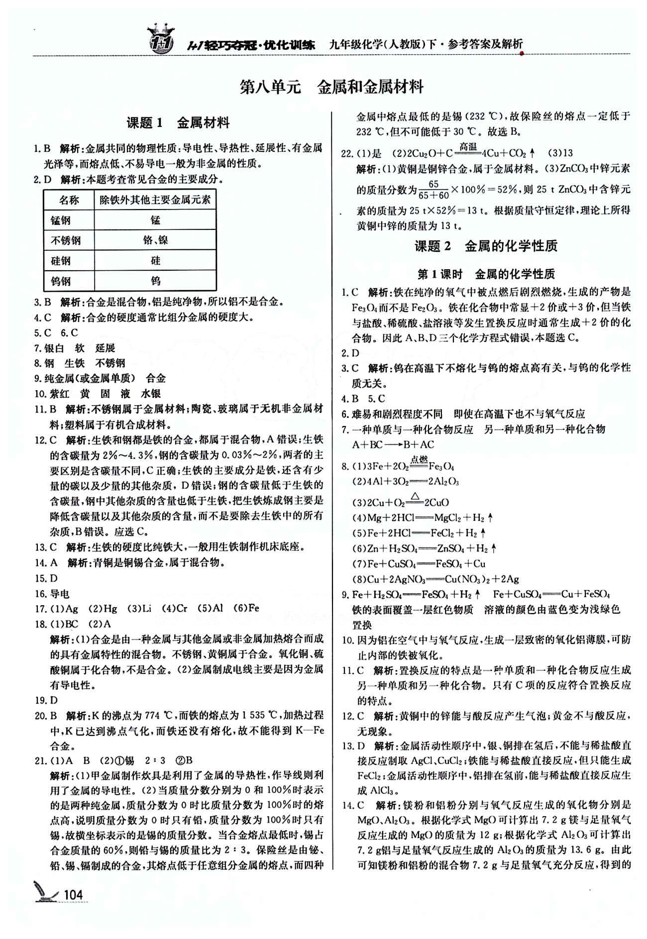 1+1轻巧夺冠优化训练九年级下化学北京教育出版社 第八单元　金属和金属材料 [1]