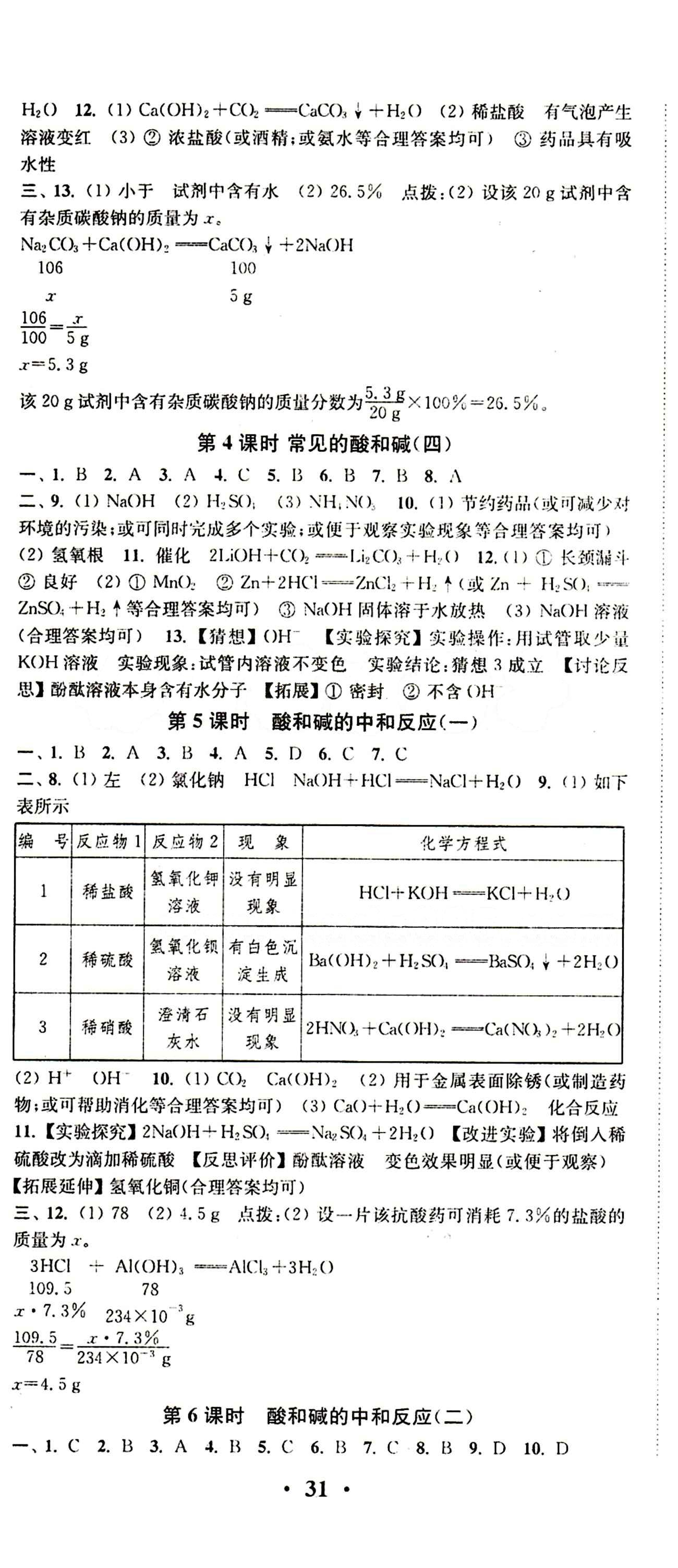 2015 通城學(xué)典 活頁檢測卷九年級下化學(xué)延邊大學(xué)出版社 第十單元　酸和堿 [2]