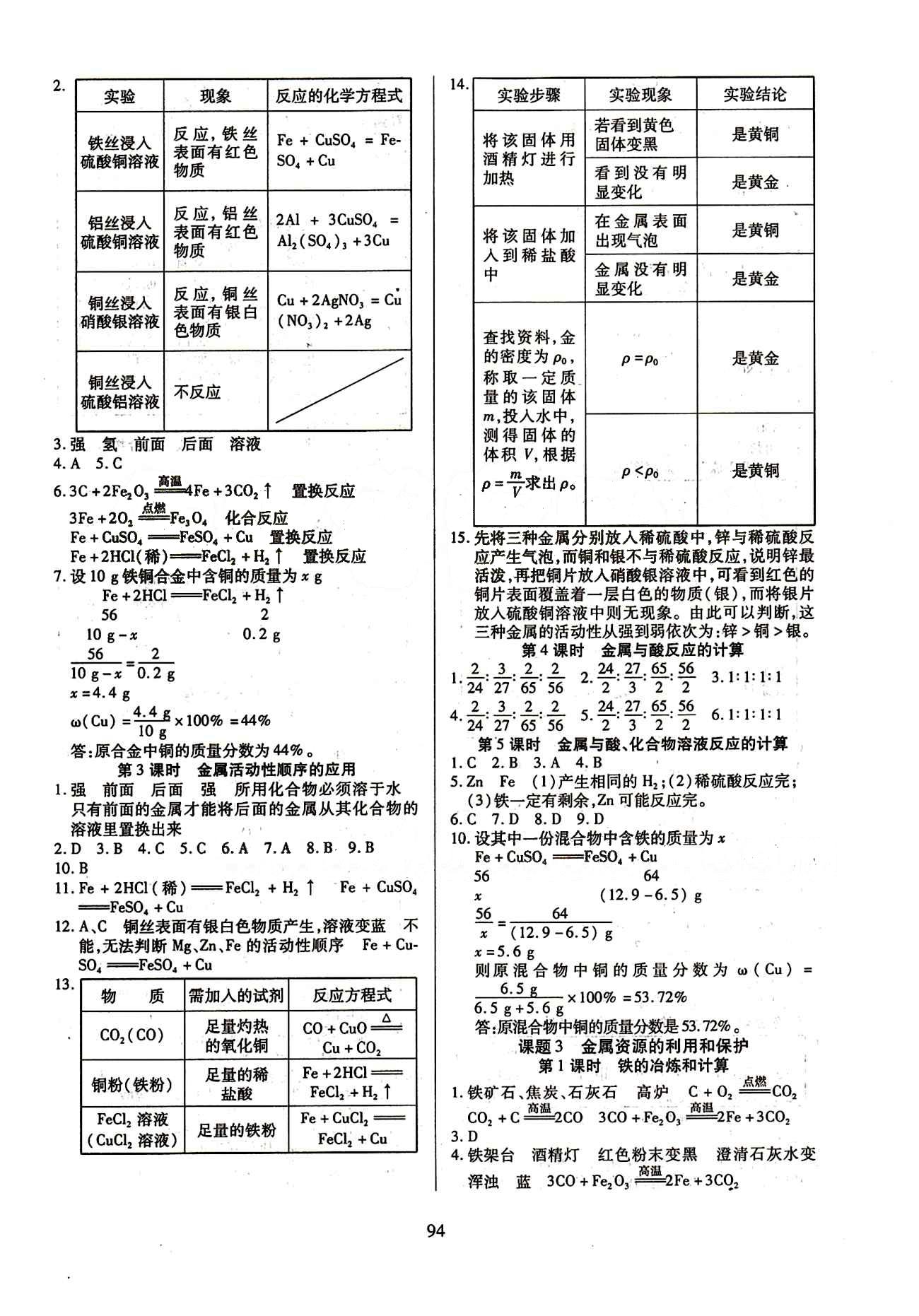 2015年有效课堂课时导学案九年级化学下册人教版 第八单元　金属和金属材料 [2]