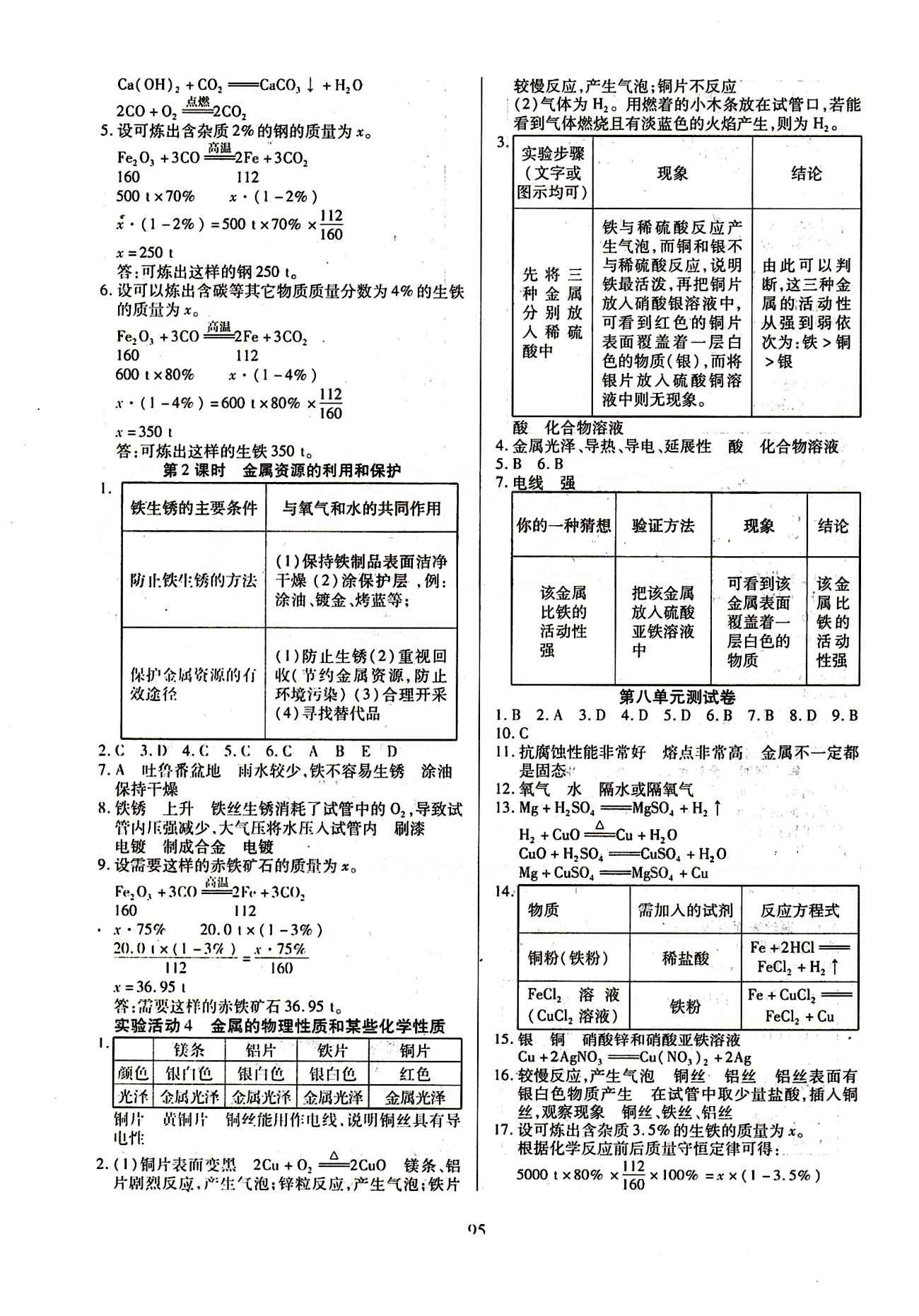 2015年有效课堂课时导学案九年级化学下册人教版 第八单元　金属和金属材料 [3]