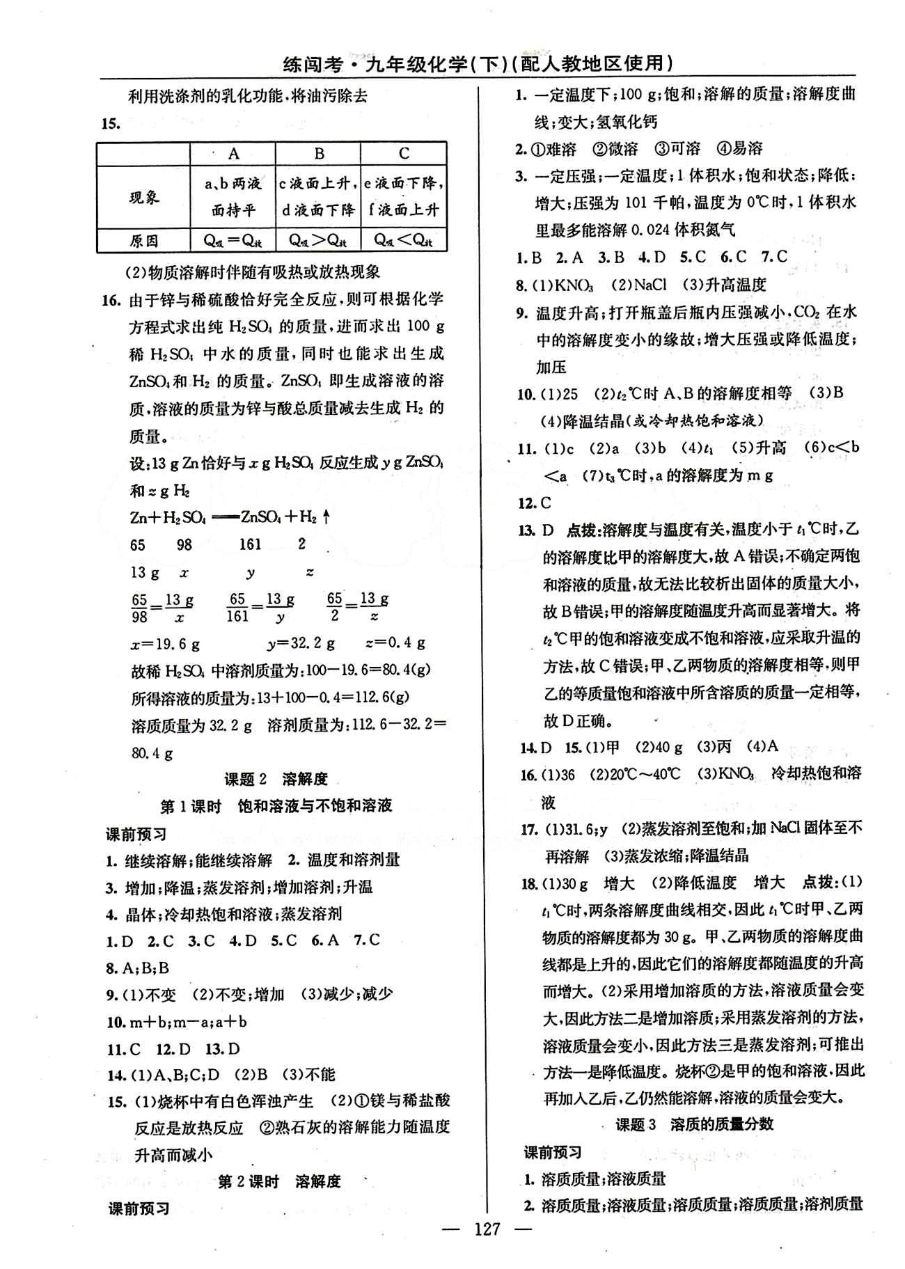 2015 黄冈金牌之路 练闯考九年级下化学新疆新少年出版社 第九单元　溶液 [2]