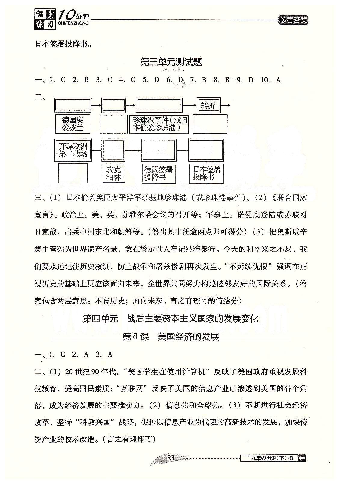 2015春 课堂10分钟课堂九年级下历史吉林出版社 第一单元-第四单元、期中测试题 [5]