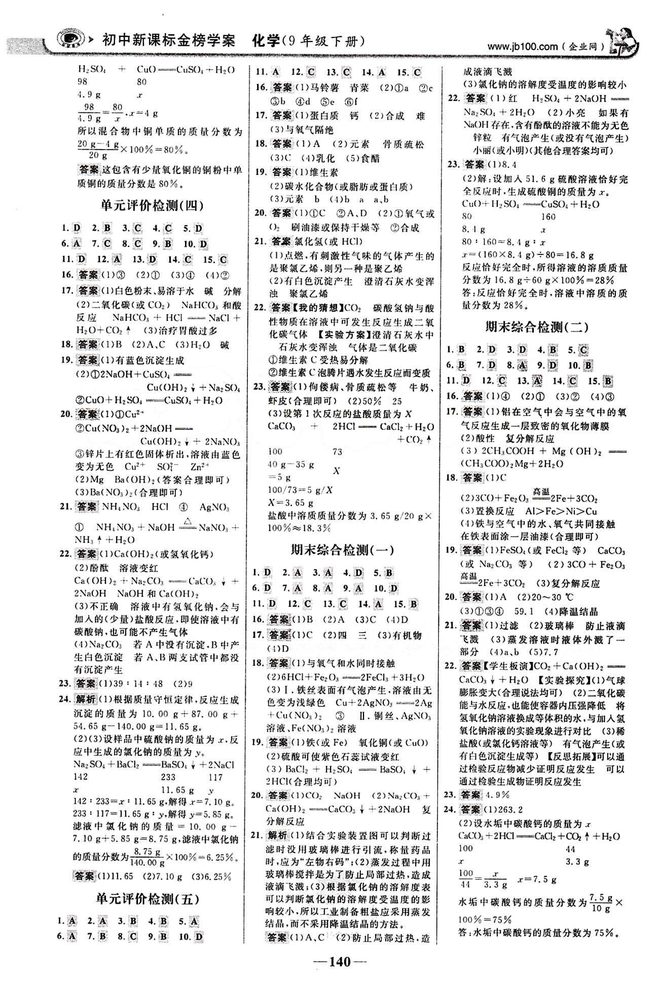 2015最版 世紀金榜 金榜學案九年級下化學浙江科學技術出版社 階段評估檢測 [2]