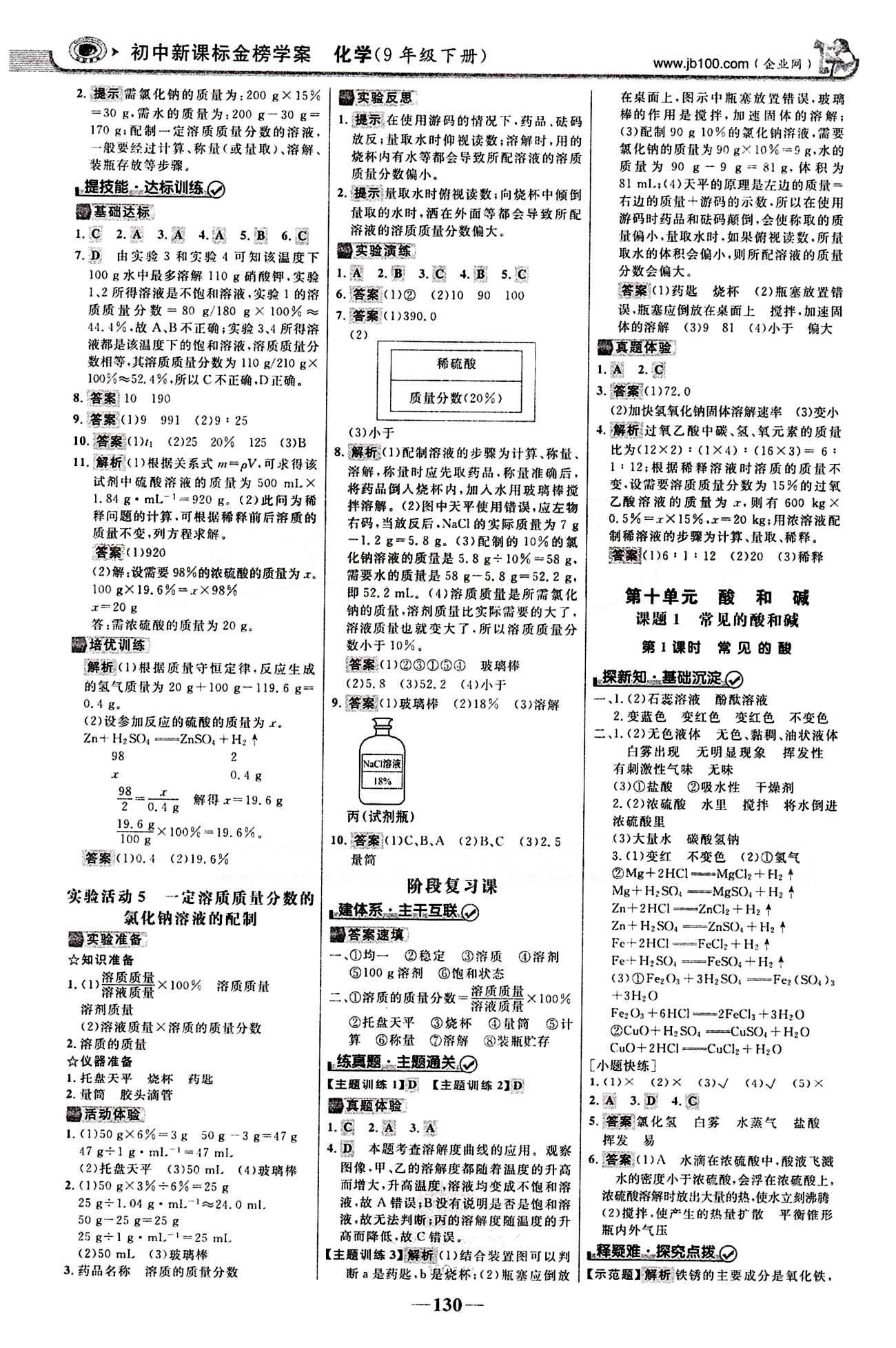 2015最版 世紀金榜 金榜學案九年級下化學浙江科學技術出版社 第十單元　酸和堿 [1]