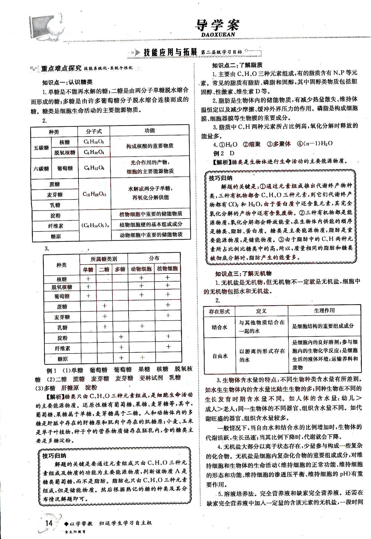 金太陽導(dǎo)學(xué)案-生物-必修1吉林文史出版社 第3部分 [2]