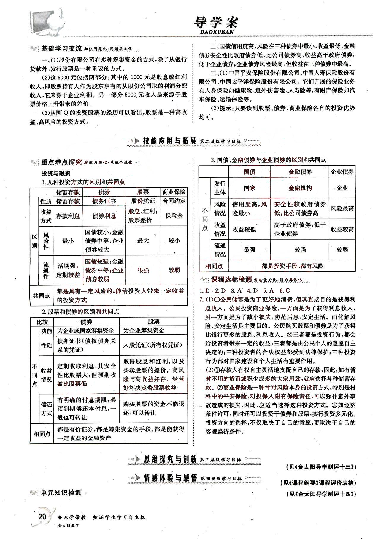 金太陽(yáng)導(dǎo)學(xué)案-政治-必修1吉林文史出版社 第4部分 [3]