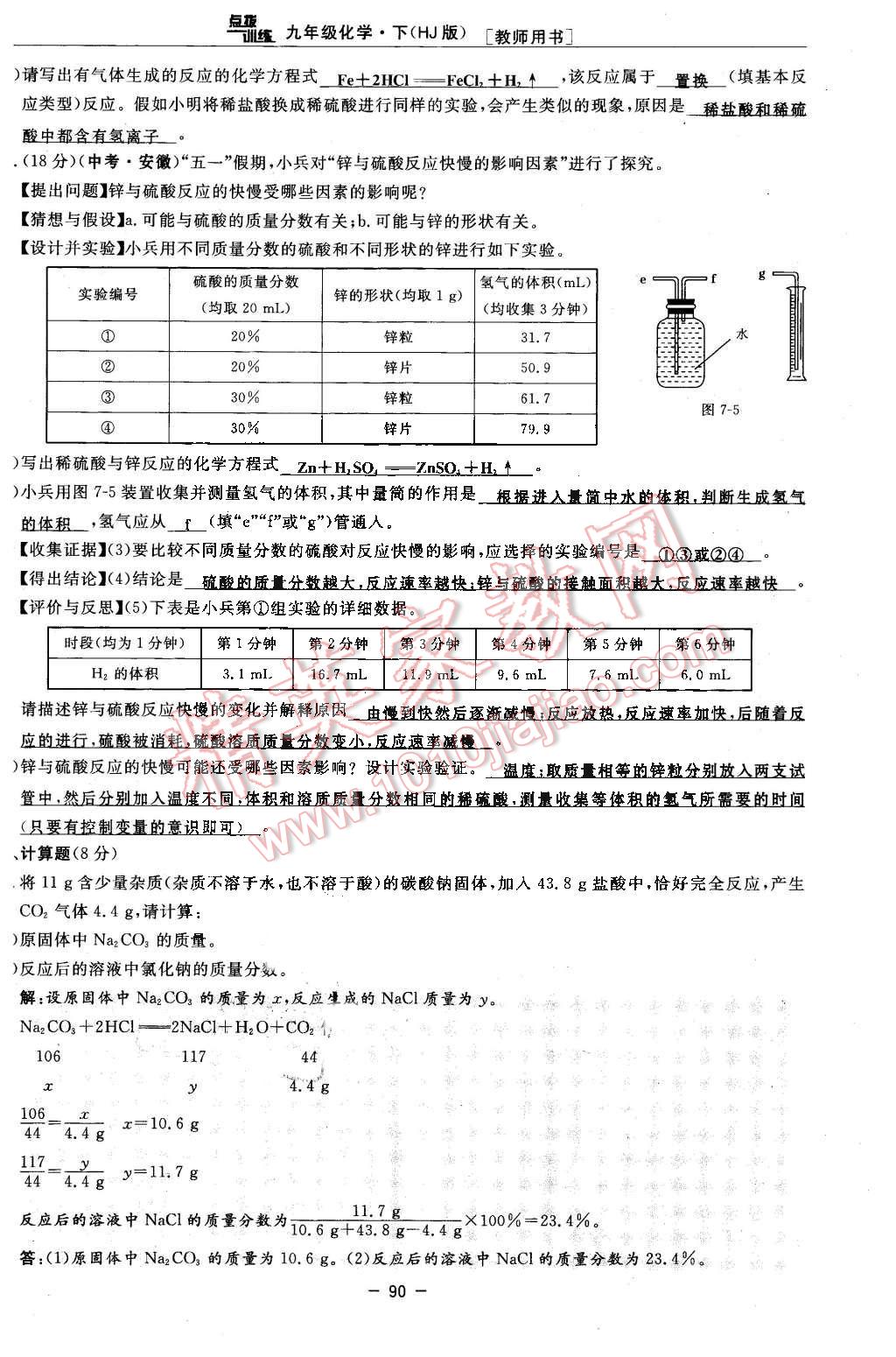 2016年點(diǎn)撥訓(xùn)練九年級(jí)化學(xué)下冊(cè)滬教版 第90頁(yè)