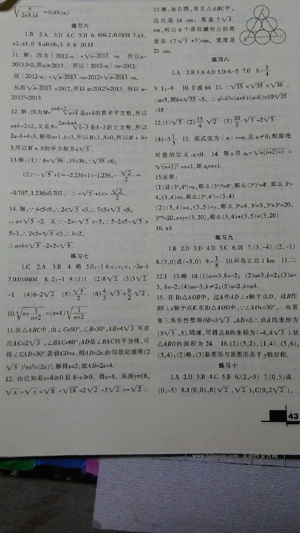 2015年寒假作业八年级数学北师大版兰州大学出版社 第7页