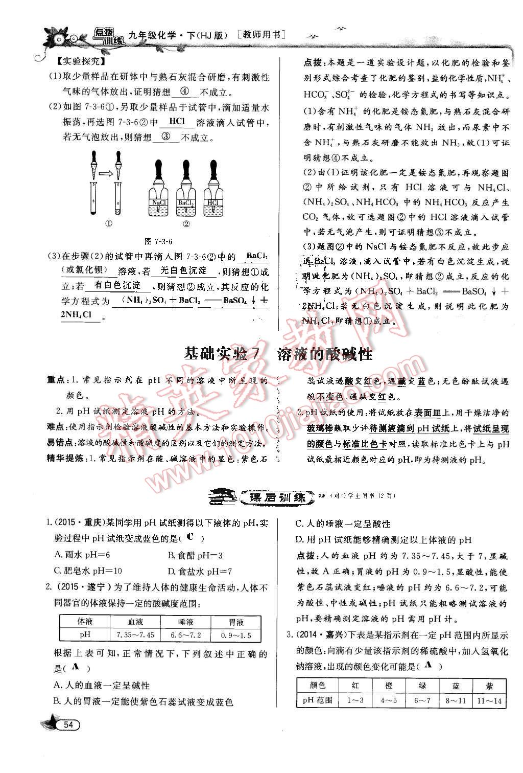 2016年點撥訓(xùn)練九年級化學(xué)下冊滬教版 第54頁