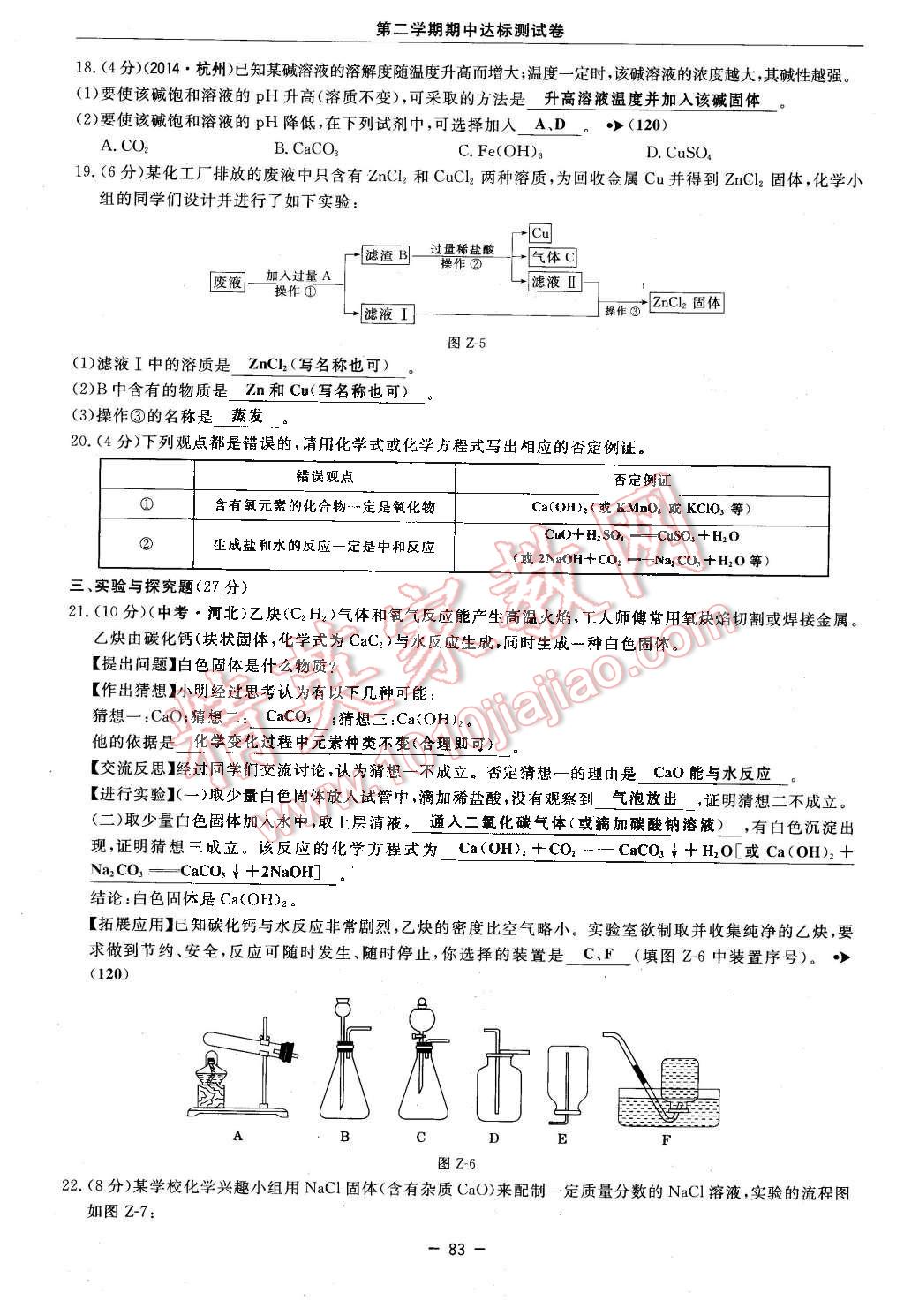 2016年點(diǎn)撥訓(xùn)練九年級(jí)化學(xué)下冊(cè)滬教版 第93頁