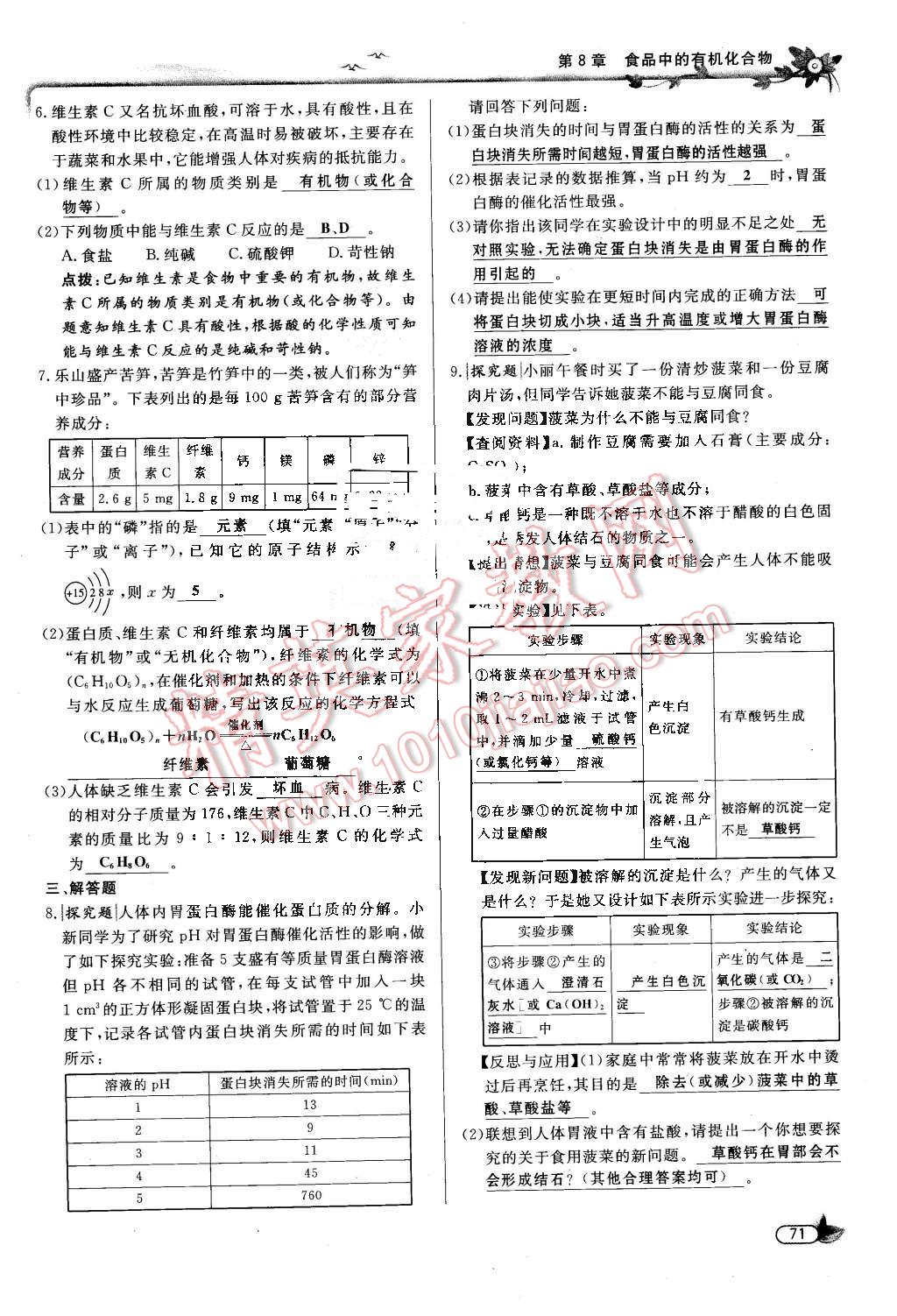 2016年點(diǎn)撥訓(xùn)練九年級(jí)化學(xué)下冊(cè)滬教版 第71頁(yè)