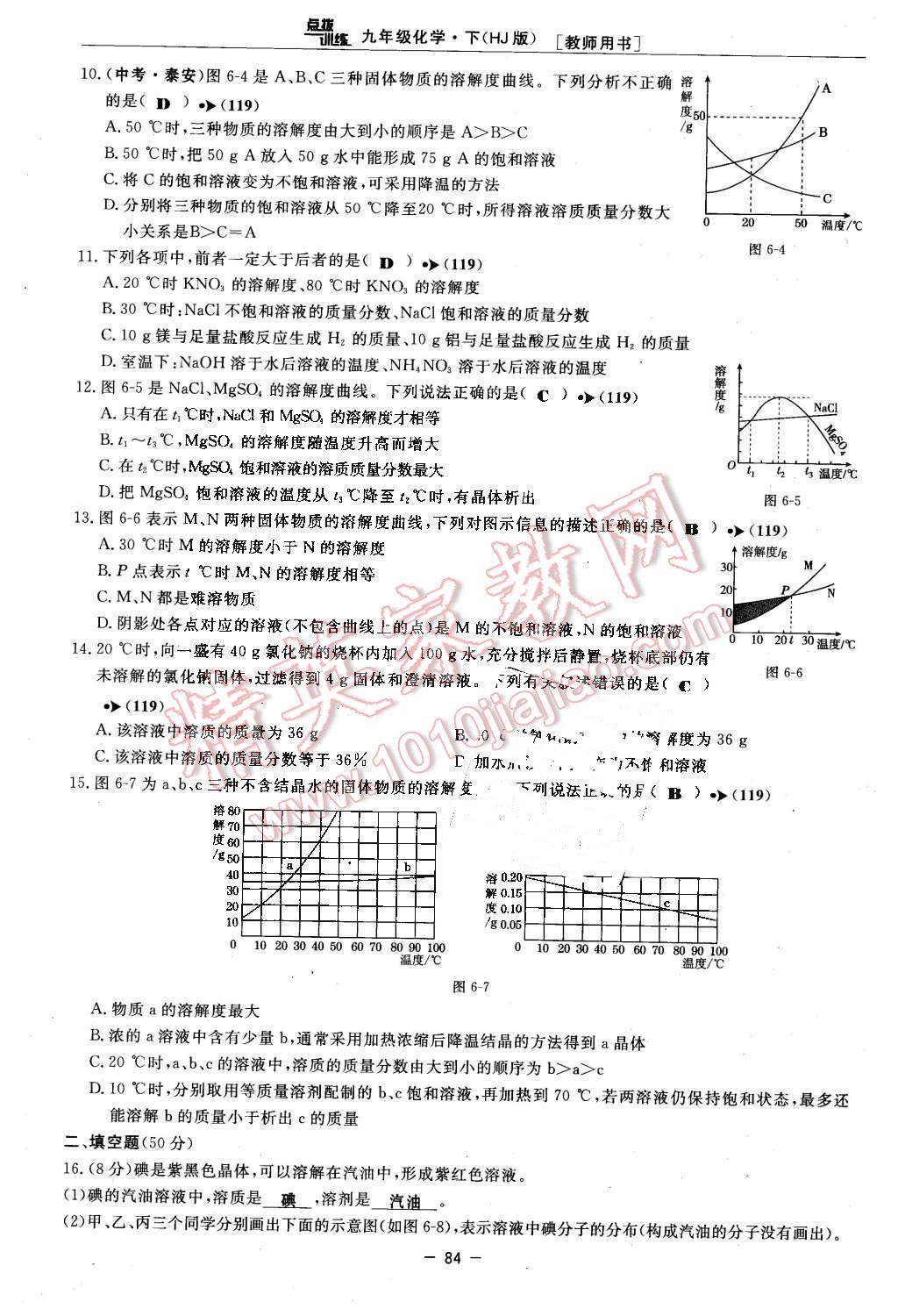 2016年點撥訓(xùn)練九年級化學(xué)下冊滬教版 第84頁