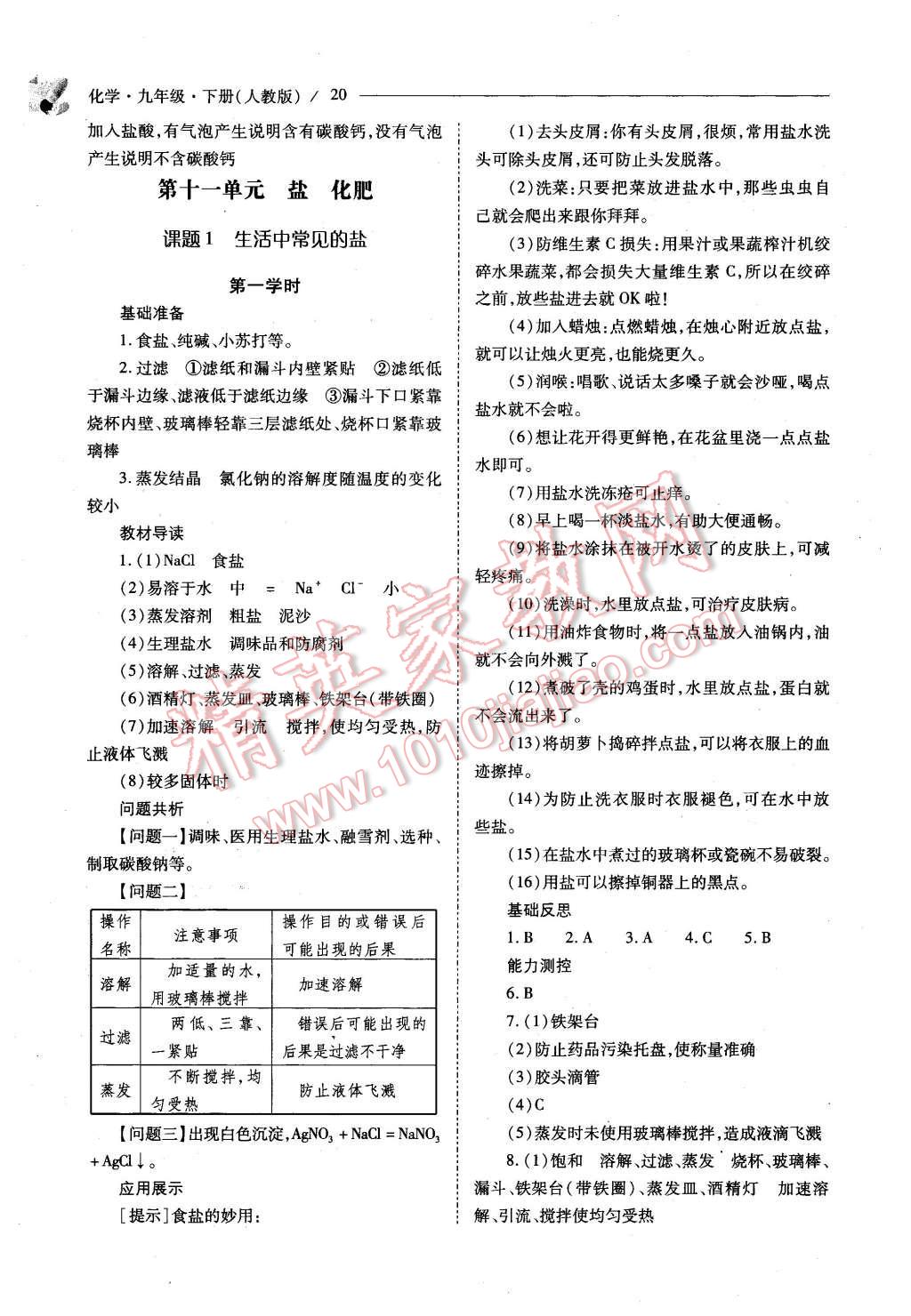 2016年新課程問(wèn)題解決導(dǎo)學(xué)方案九年級(jí)化學(xué)下冊(cè)人教版 第20頁(yè)