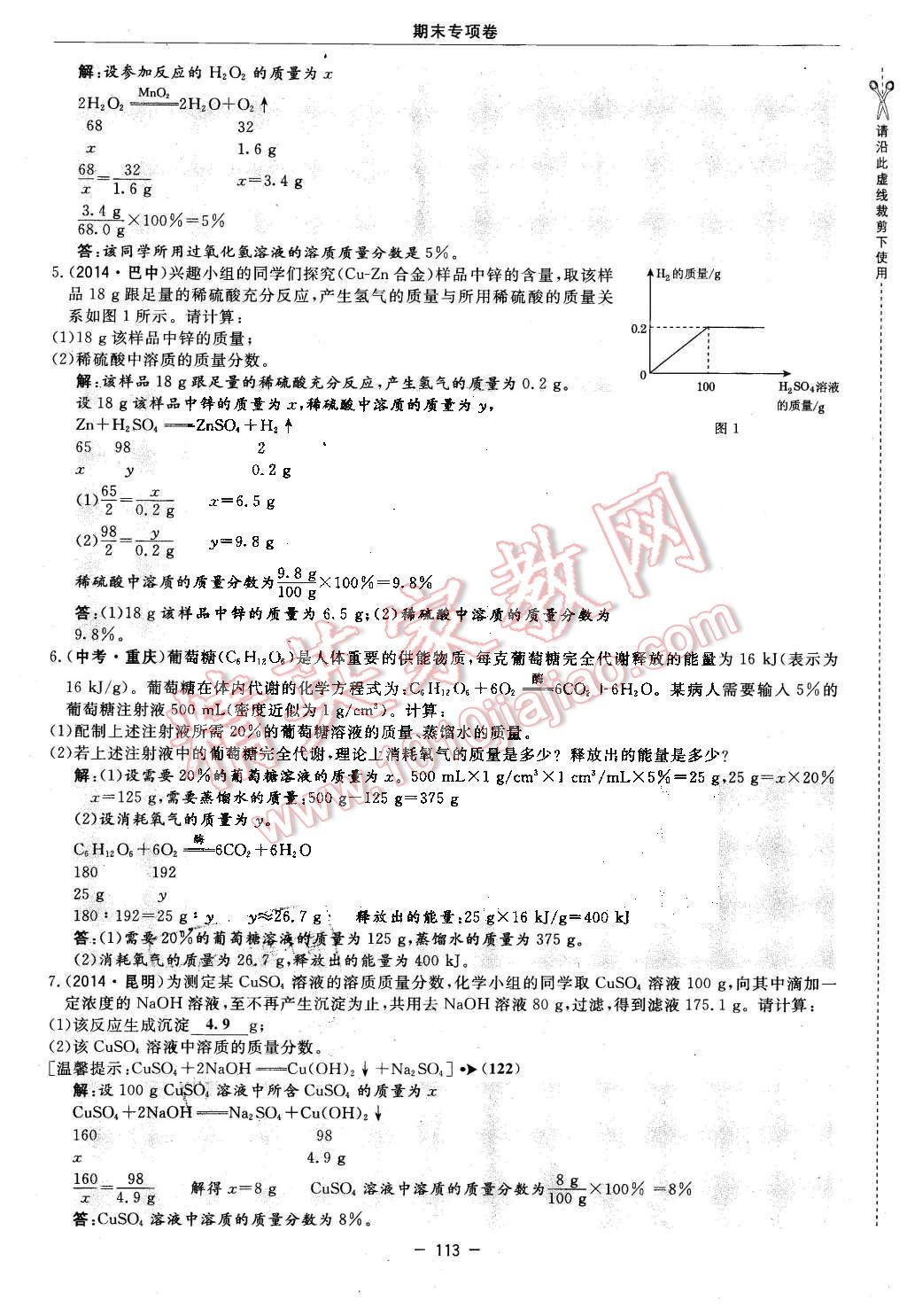 2016年點撥訓練九年級化學下冊滬教版 第113頁