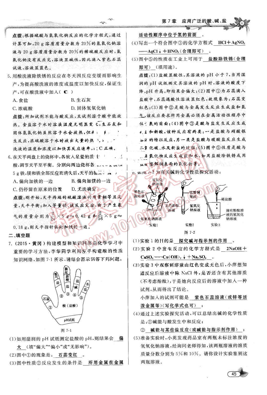 2016年點(diǎn)撥訓(xùn)練九年級(jí)化學(xué)下冊(cè)滬教版 第45頁(yè)