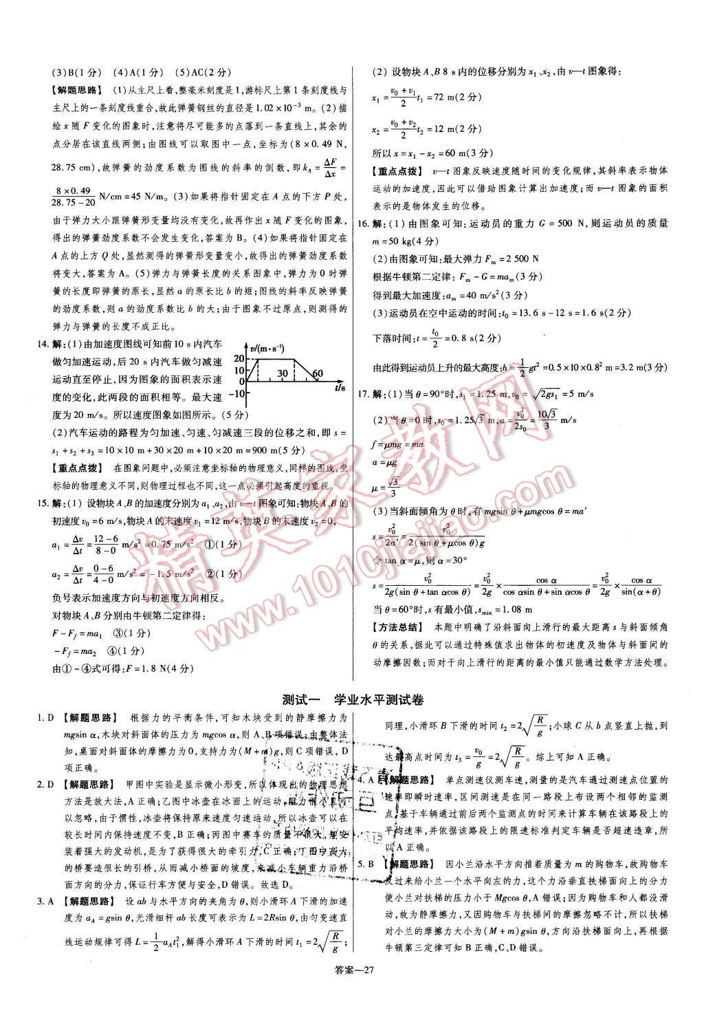 2015年金考卷活頁題選高中物理必修1魯科版 第27頁