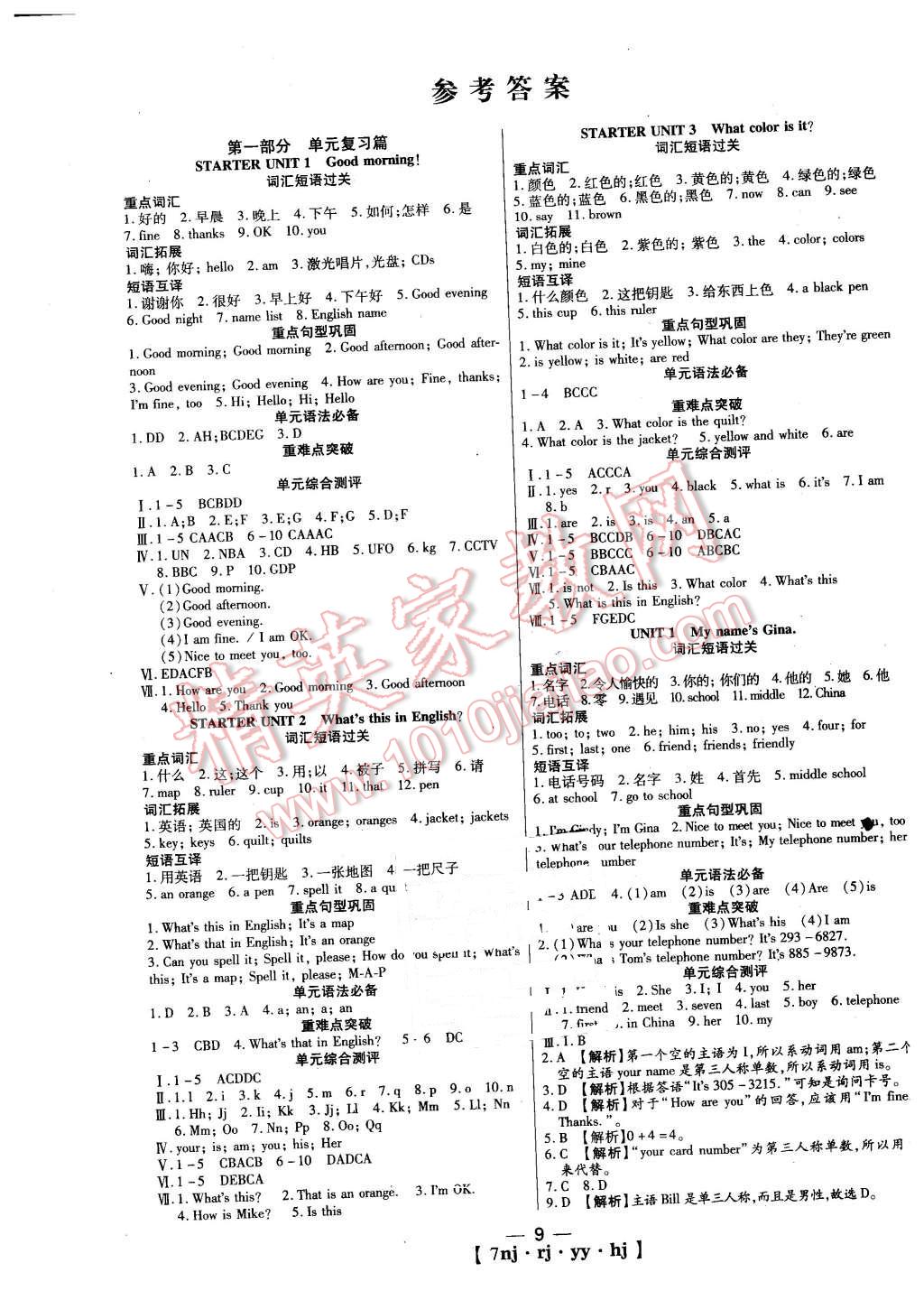 2016年金象教育U計(jì)劃學(xué)期系統(tǒng)復(fù)習(xí)寒假作業(yè)七年級英語人教版 第1頁