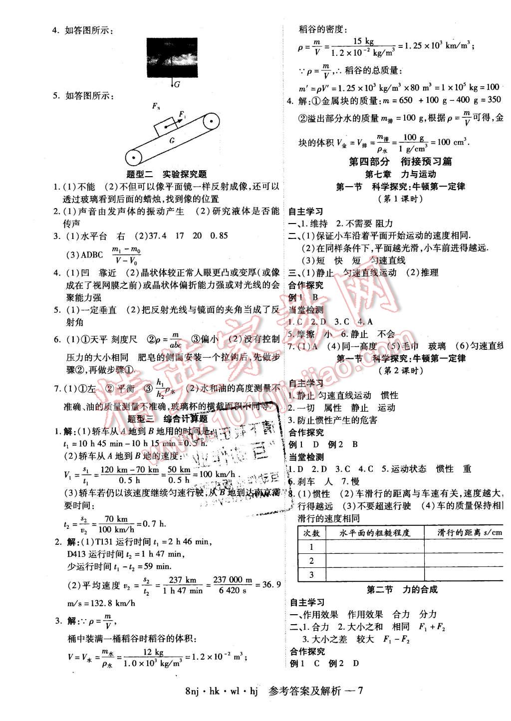 2016年金象教育U計(jì)劃學(xué)期系統(tǒng)復(fù)習(xí)寒假作業(yè)八年級(jí)物理滬科版 第7頁(yè)