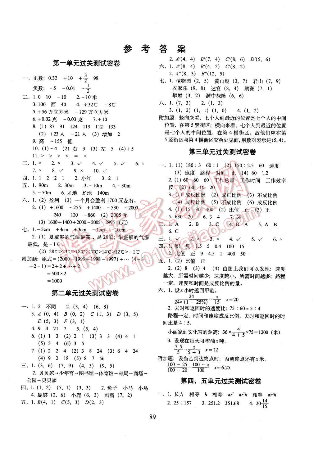 2016年期末冲刺100分六年级数学下册冀教版 第1页