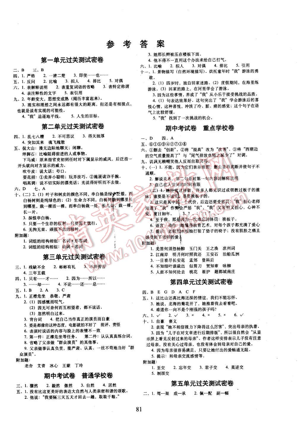 2016年期末沖刺100分六年級語文下冊冀教版 第1頁