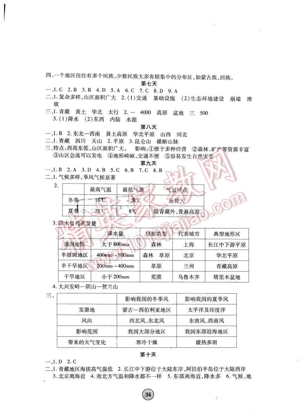 2016年寒假作業(yè)八年級地理內(nèi)蒙古人民出版社 第2頁