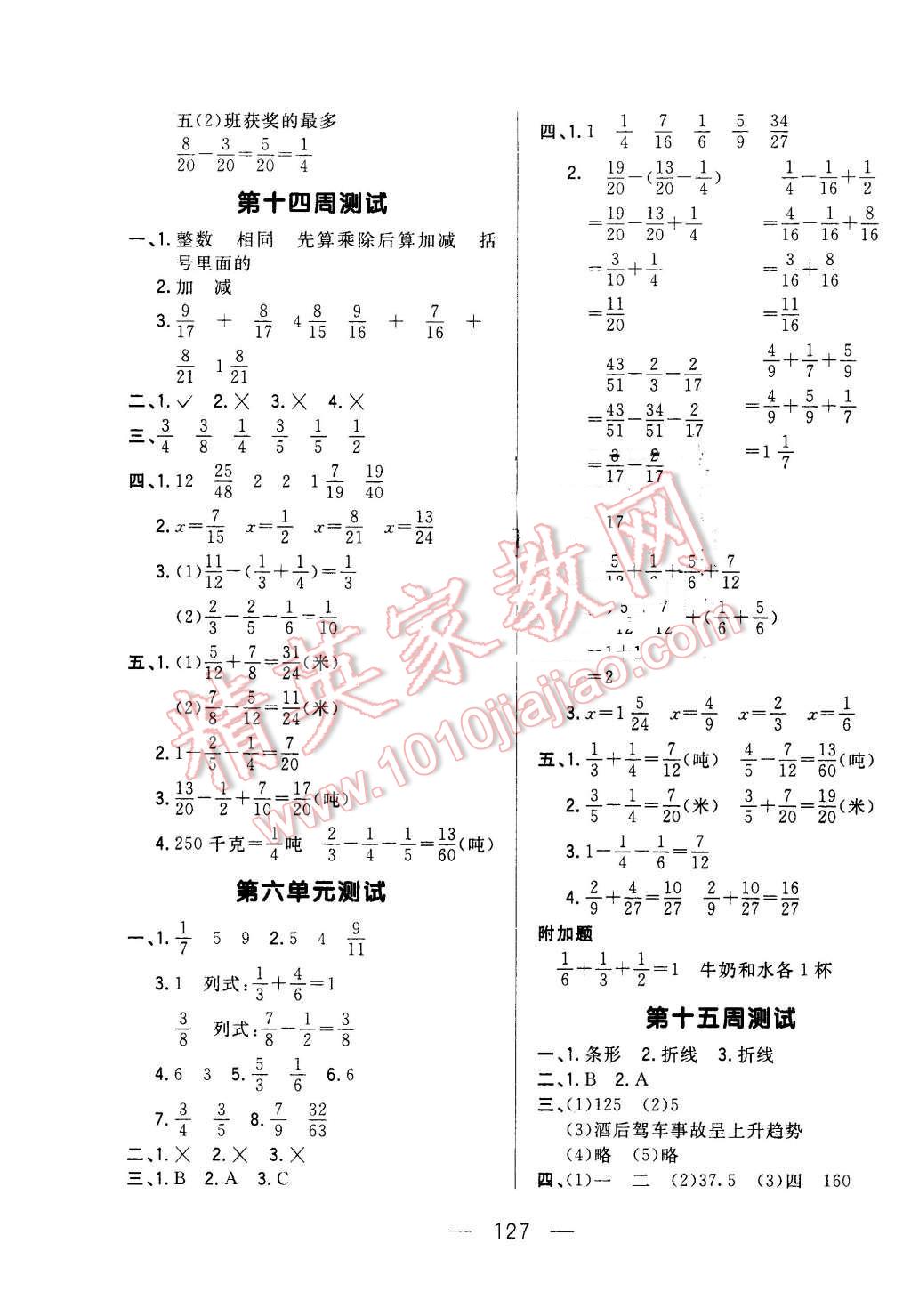 2016年悅?cè)粫岛脤W(xué)生周周測五年級數(shù)學(xué)下冊人教版 第7頁