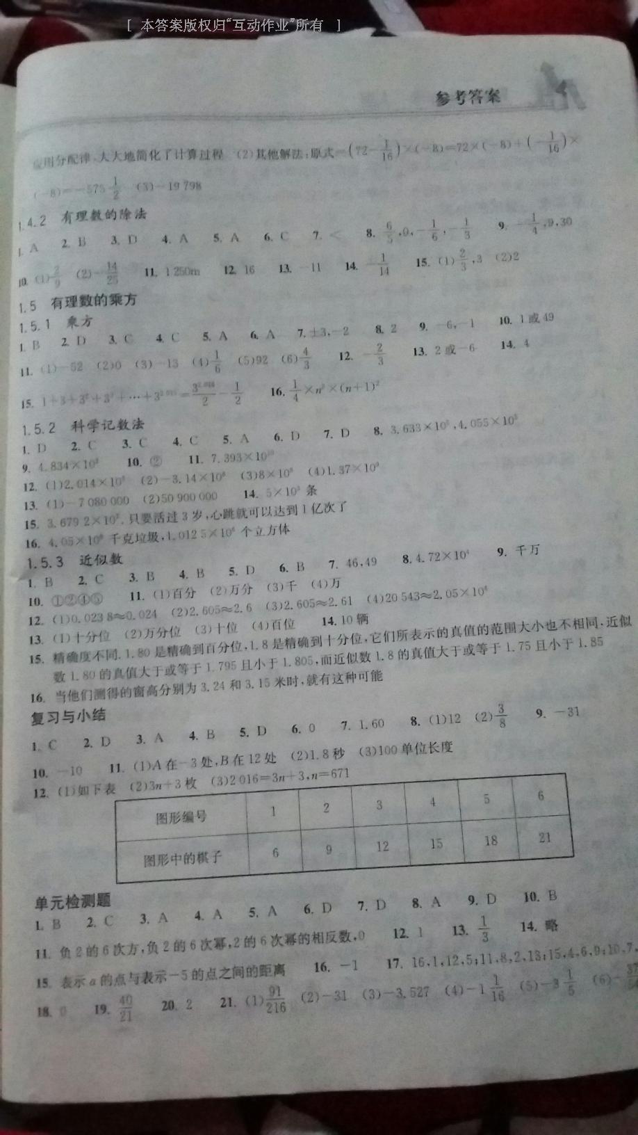 2015年长江作业本同步练习册七年级数学上册人教版 第33页