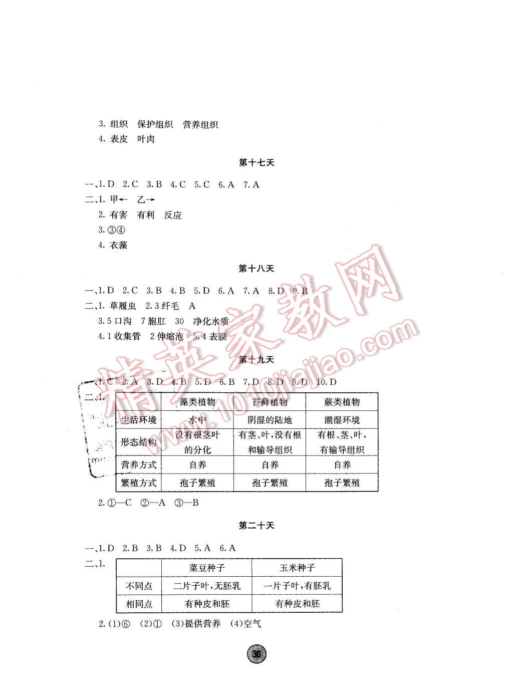 2016年寒假作业七年级生物内蒙古人民出版社 第4页