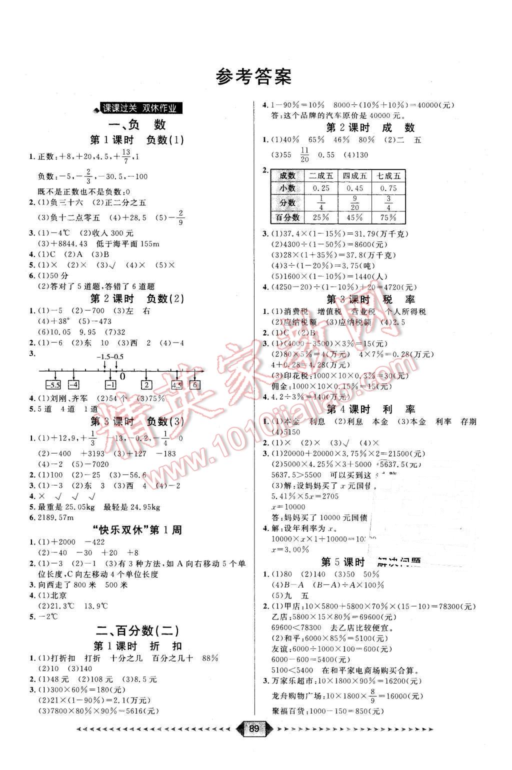 2016年阳光计划第一步六年级数学下册人教版 第1页