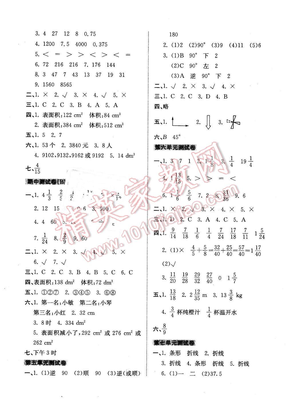 2016年开心试卷期末冲刺100分五年级数学下册人教版 第2页