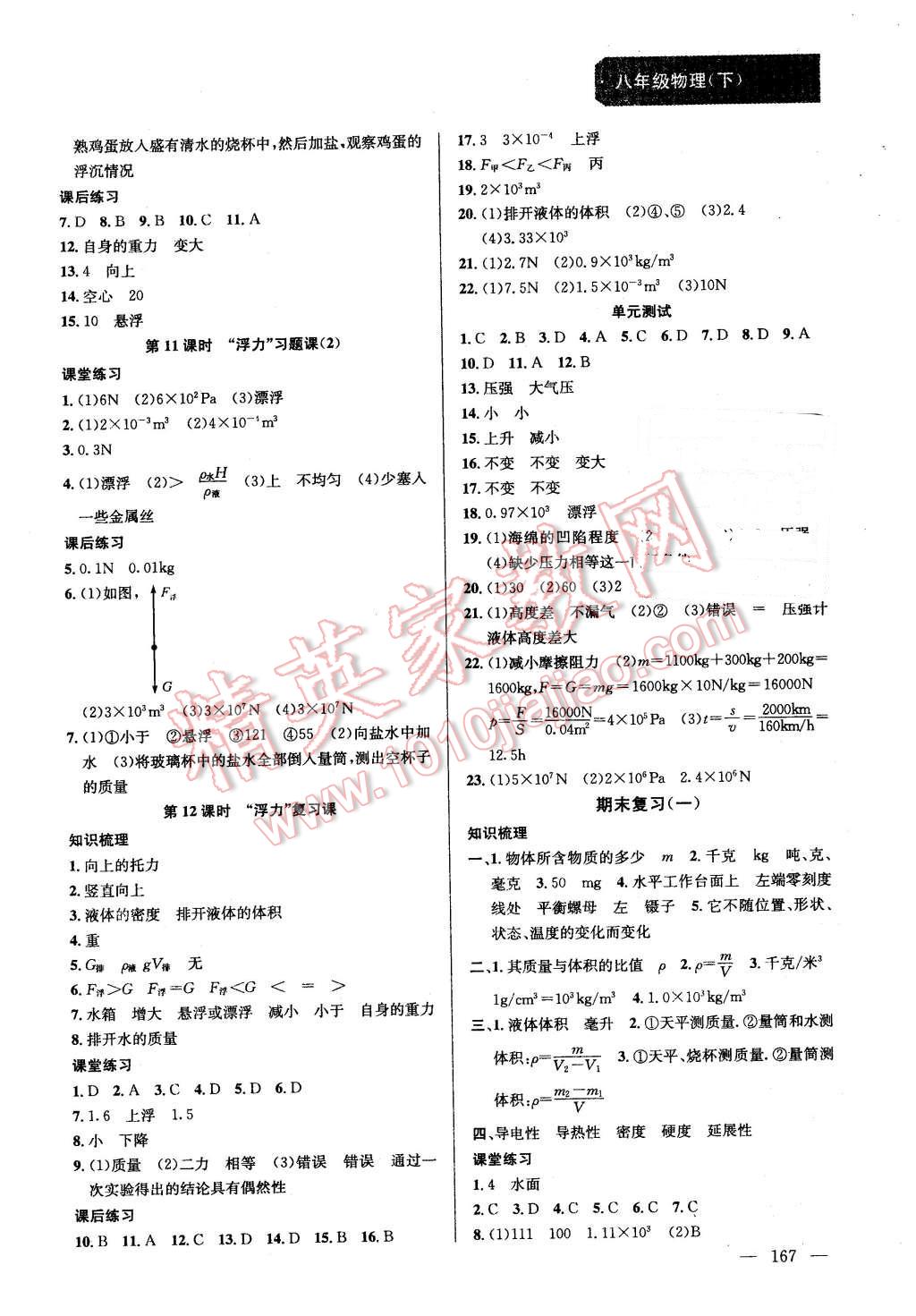 2016年金钥匙课时学案作业本八年级物理下册江苏版 第11页