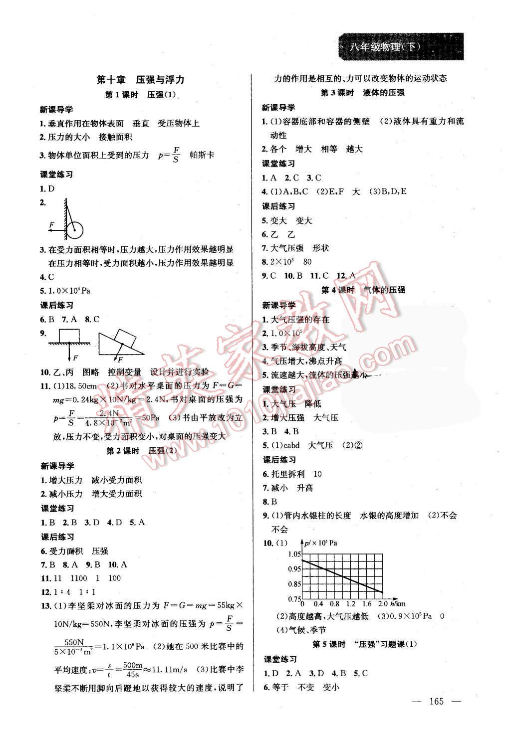 2016年金钥匙课时学案作业本八年级物理下册江苏版 第9页