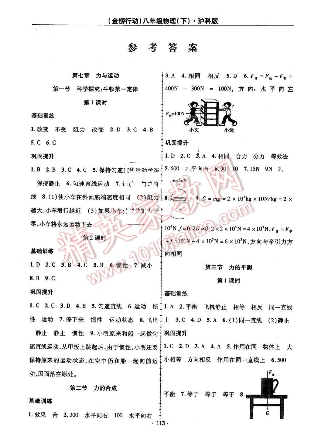 2016年金榜行動(dòng)課時(shí)導(dǎo)學(xué)案八年級(jí)物理下冊(cè)滬科版 第1頁