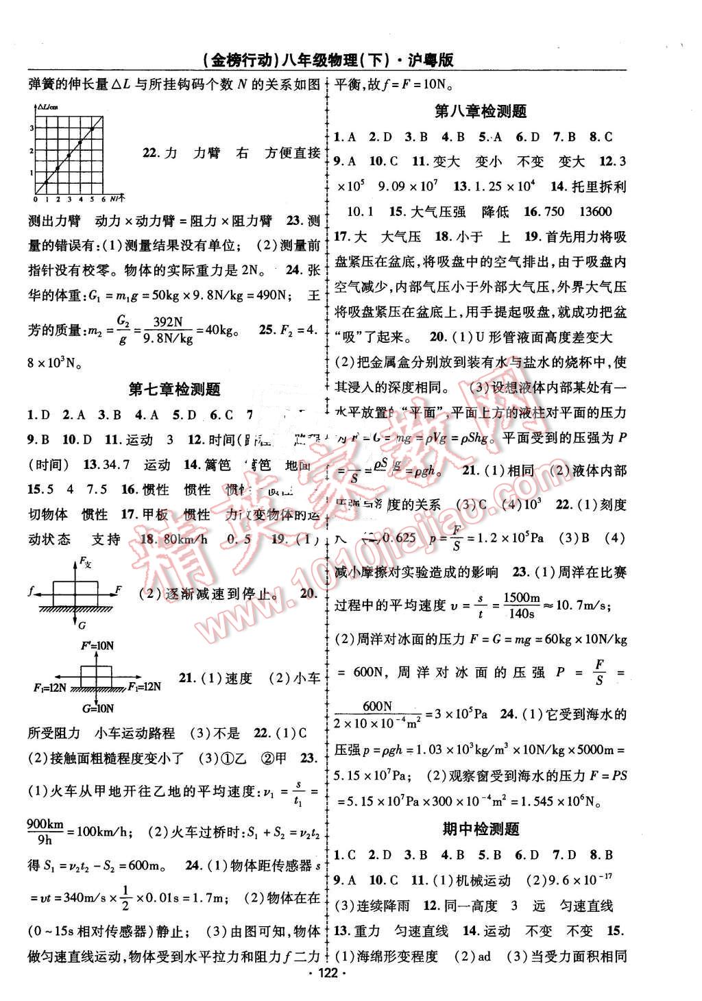 2016年金榜行动课时导学案八年级物理下册沪粤版 第10页