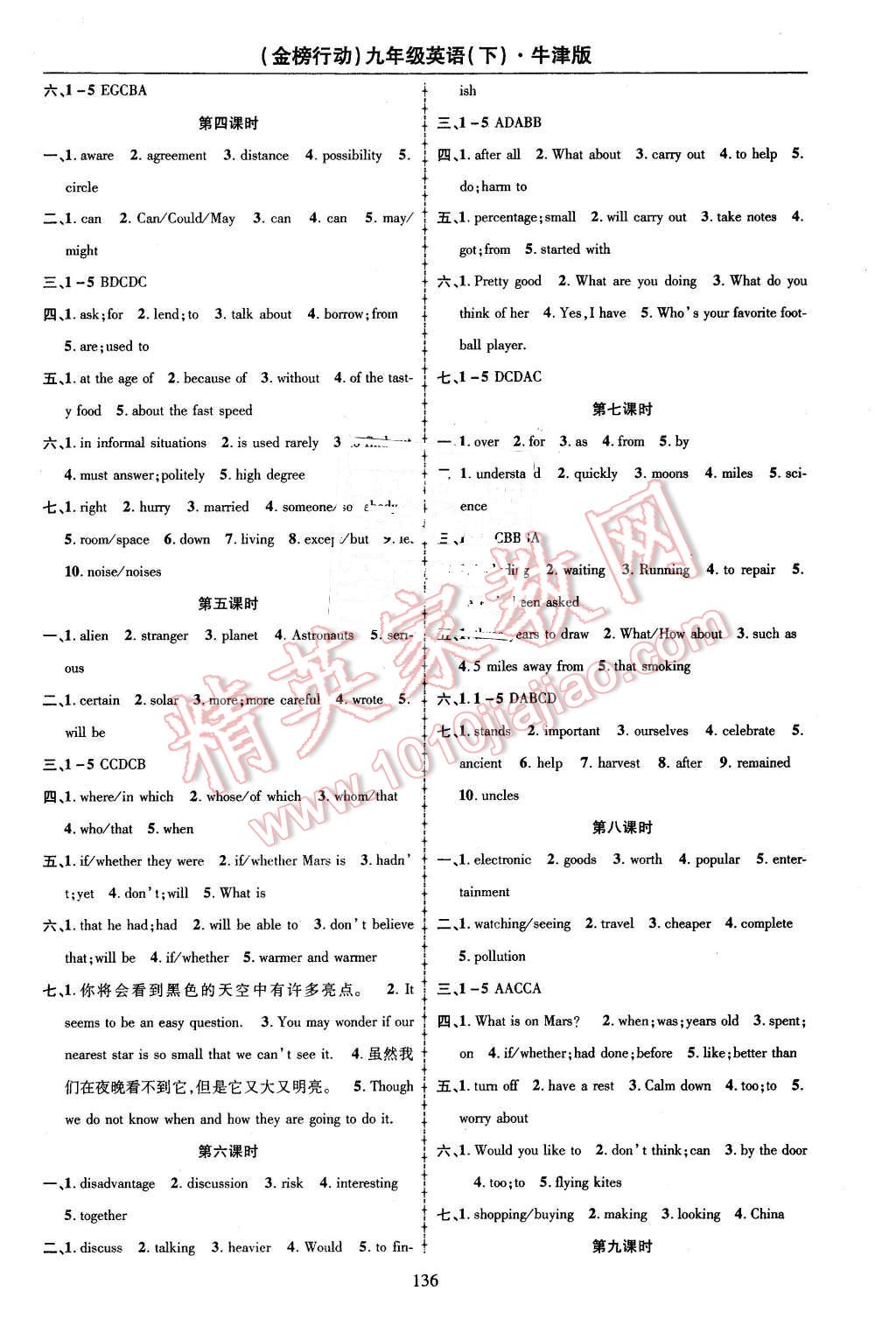 2016年金榜行動課時導學案九年級英語下冊牛津版 第6頁