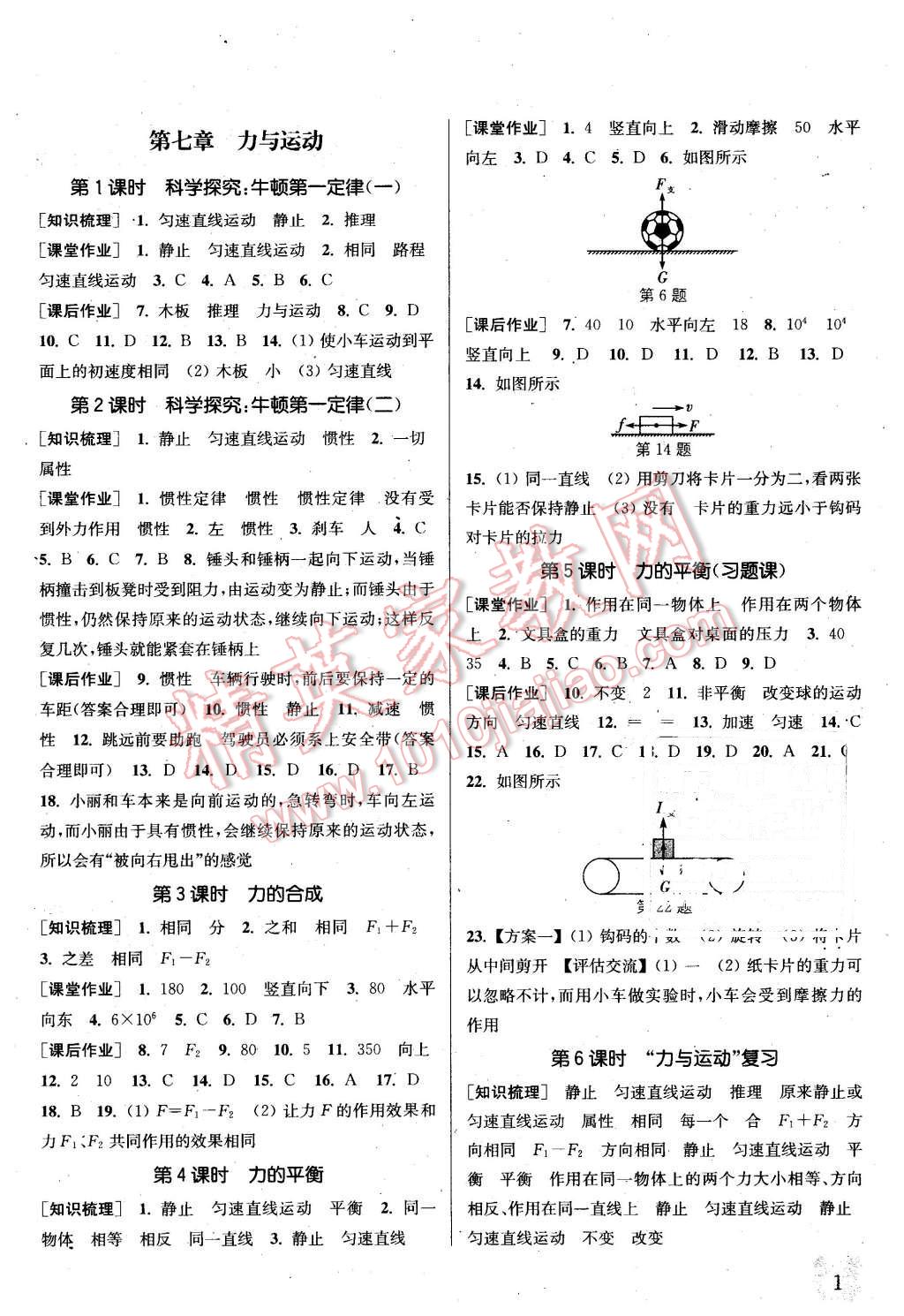 2016年通城學(xué)典課時(shí)作業(yè)本八年級(jí)物理下冊(cè)滬科版 第1頁(yè)