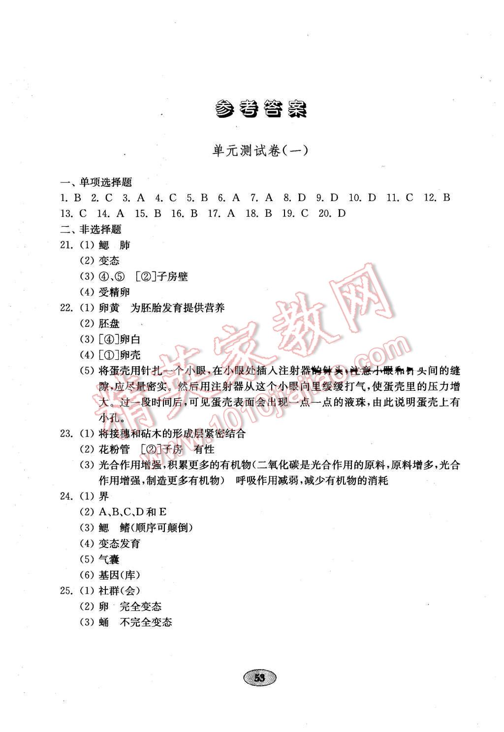 2016年金钥匙生物学试卷八年级下册人教版 第1页