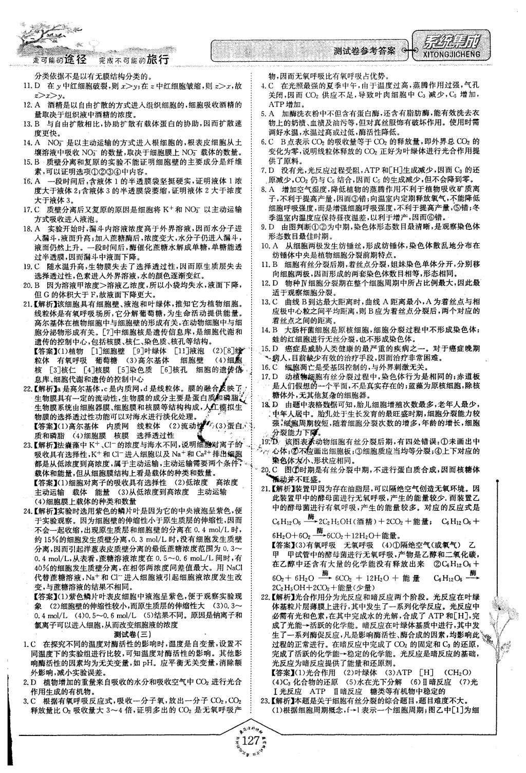 2015年系統(tǒng)集成高中新課程同步導(dǎo)學(xué)練測(cè)生物必修1分子與細(xì)胞 測(cè)試卷答案第19頁(yè)