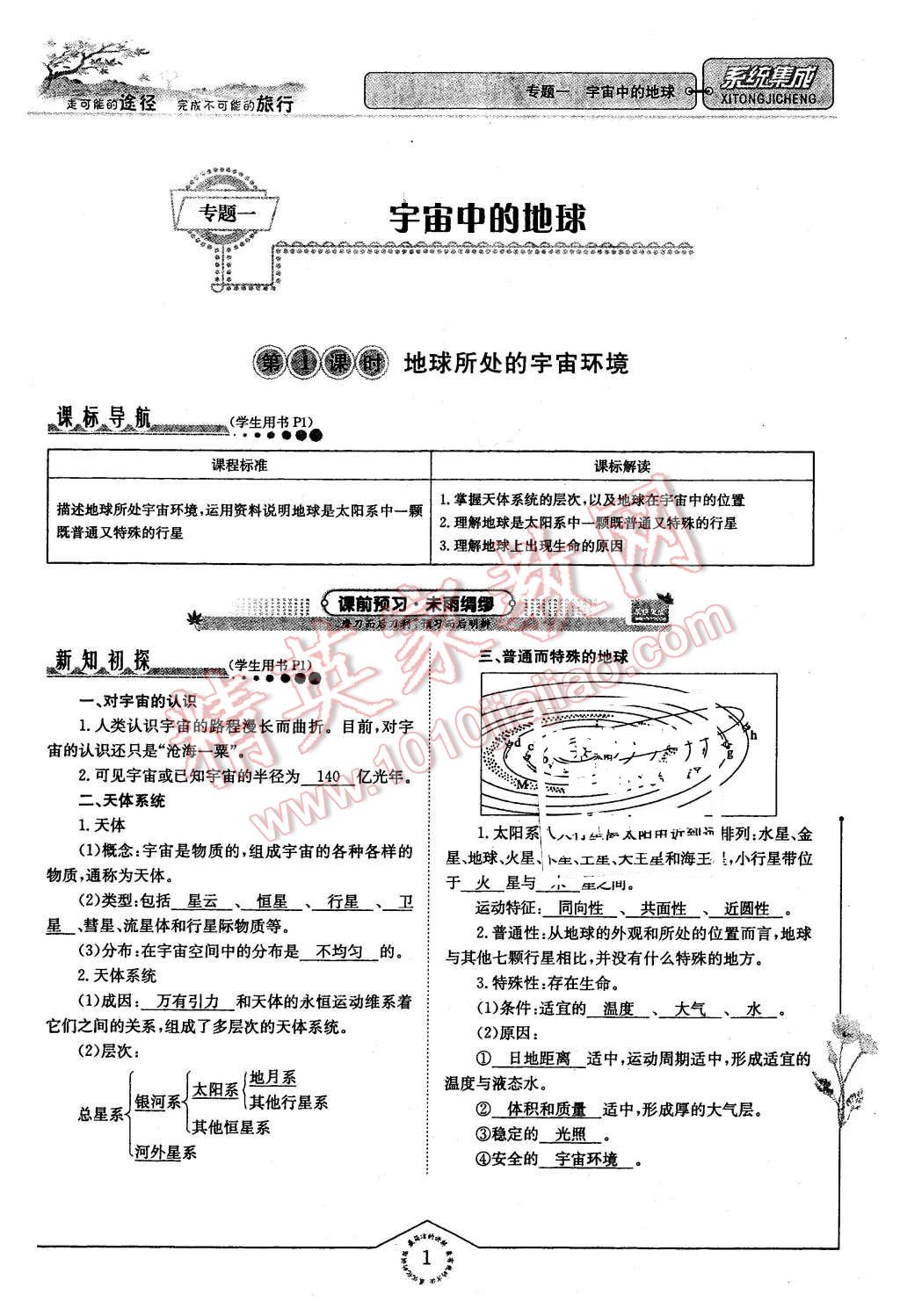 2015年系統(tǒng)集成高中新課程同步導(dǎo)學(xué)練測地理必修1 第1頁