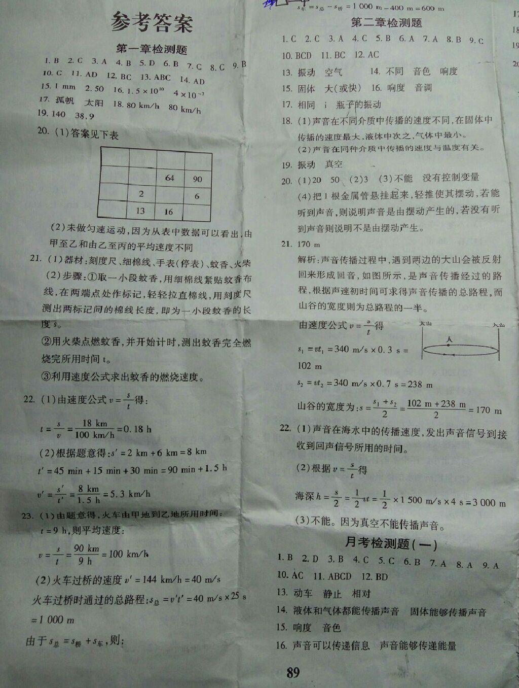 2015年黄冈360度定制密卷八年级物理上册人教版 第9页