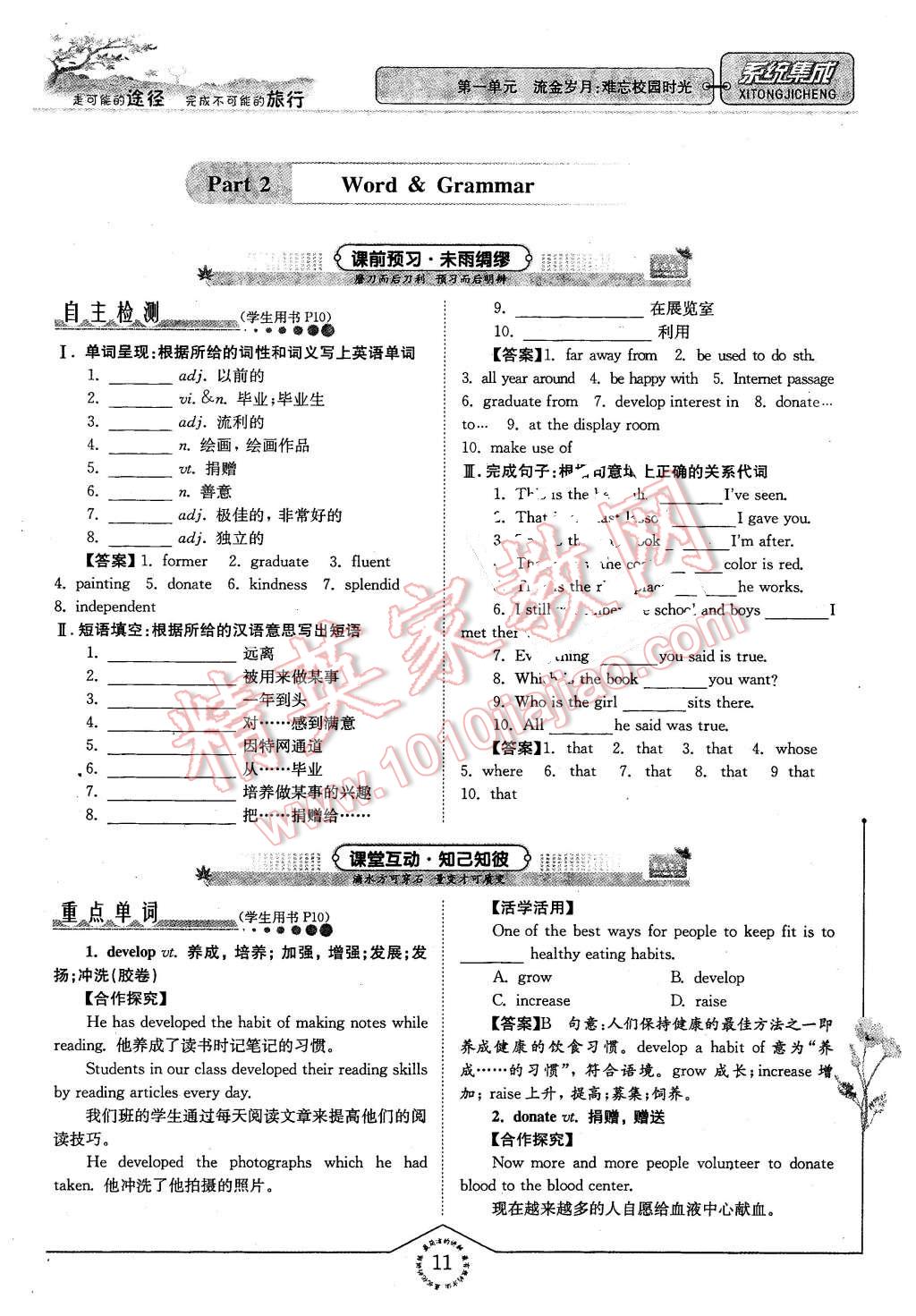 2016年系統(tǒng)集成高中新課程同步導(dǎo)學(xué)練測英語必修1譯林版 第11頁