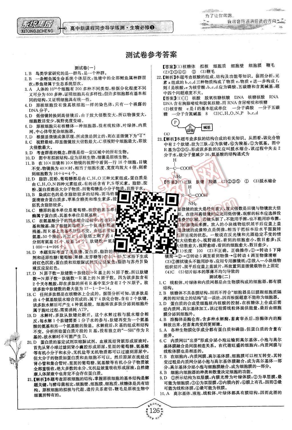 2015年系統(tǒng)集成高中新課程同步導(dǎo)學(xué)練測(cè)生物必修1分子與細(xì)胞 測(cè)試卷答案第18頁(yè)