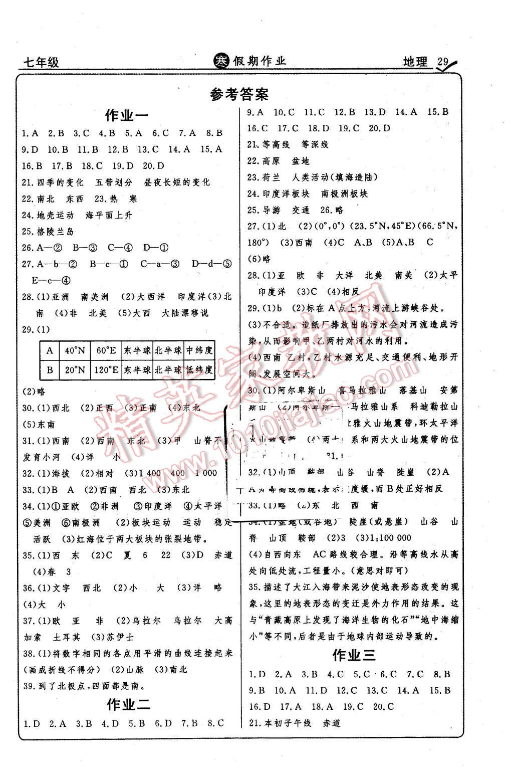 2016年起跑線系列叢書寒假作業(yè)七年級地理 第1頁