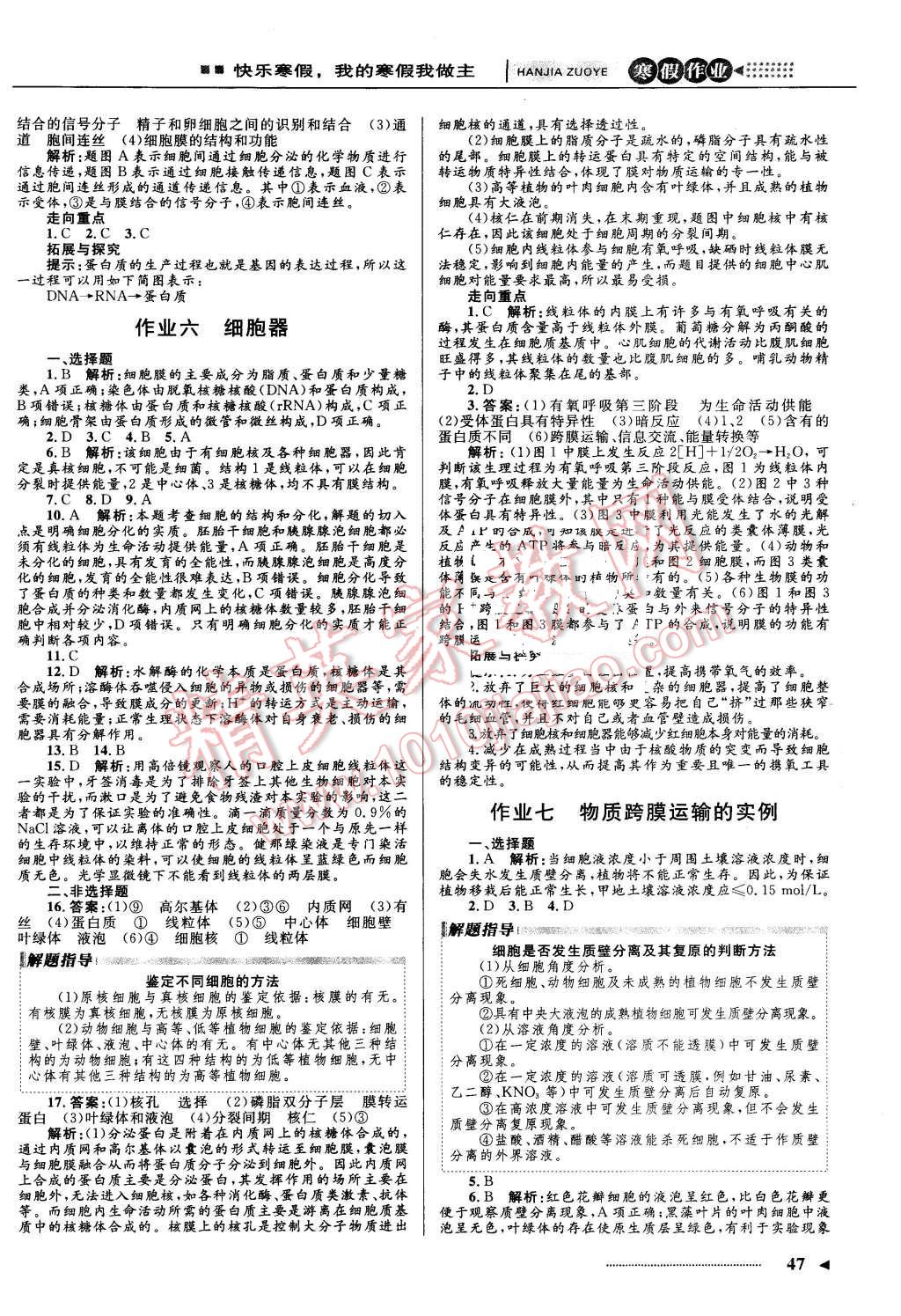 2016年志鸿优化系列丛书寒假作业高一生物必修1 第4页