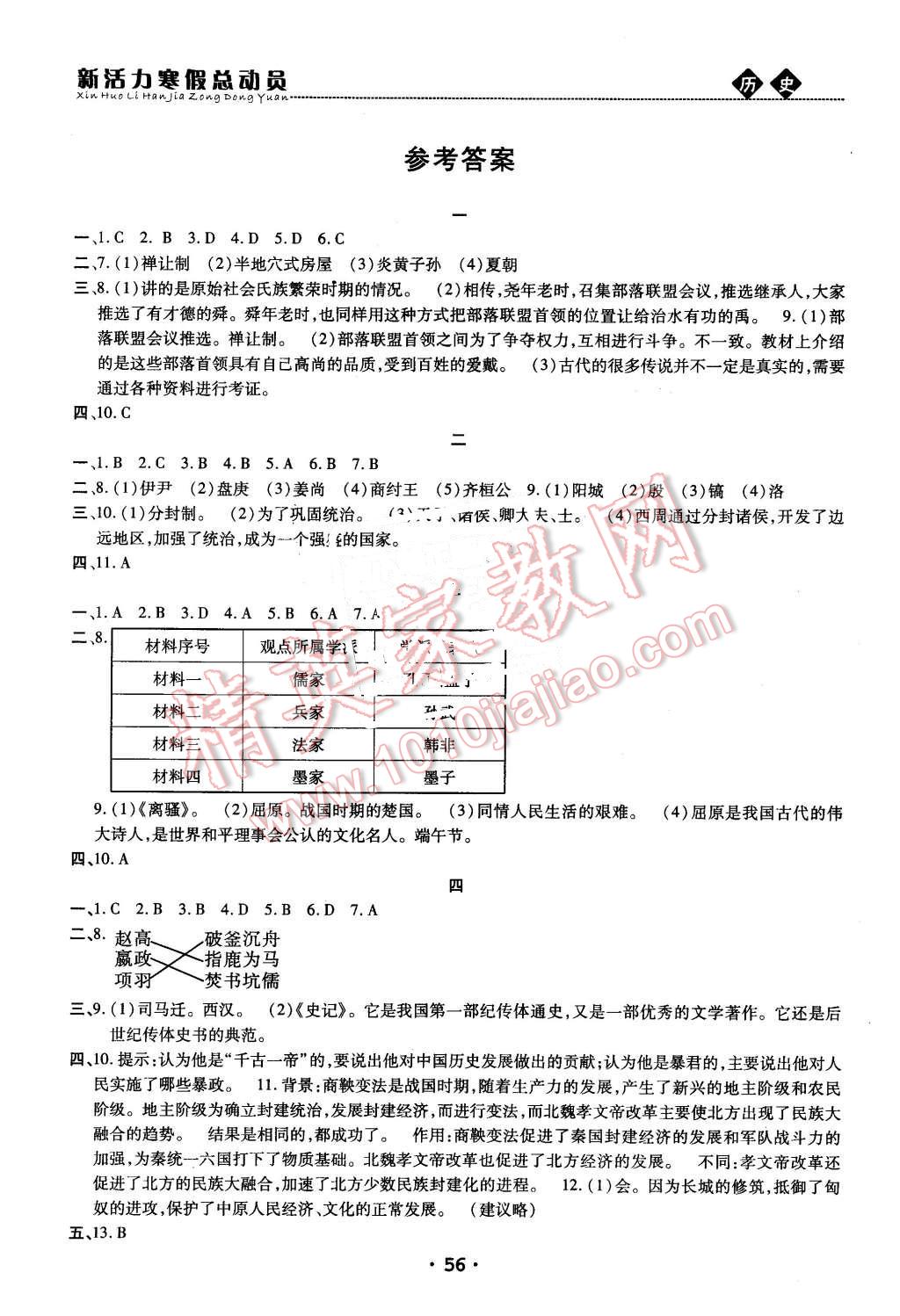 2016年新活力寒假总动员七年级历史新课标版 第1页