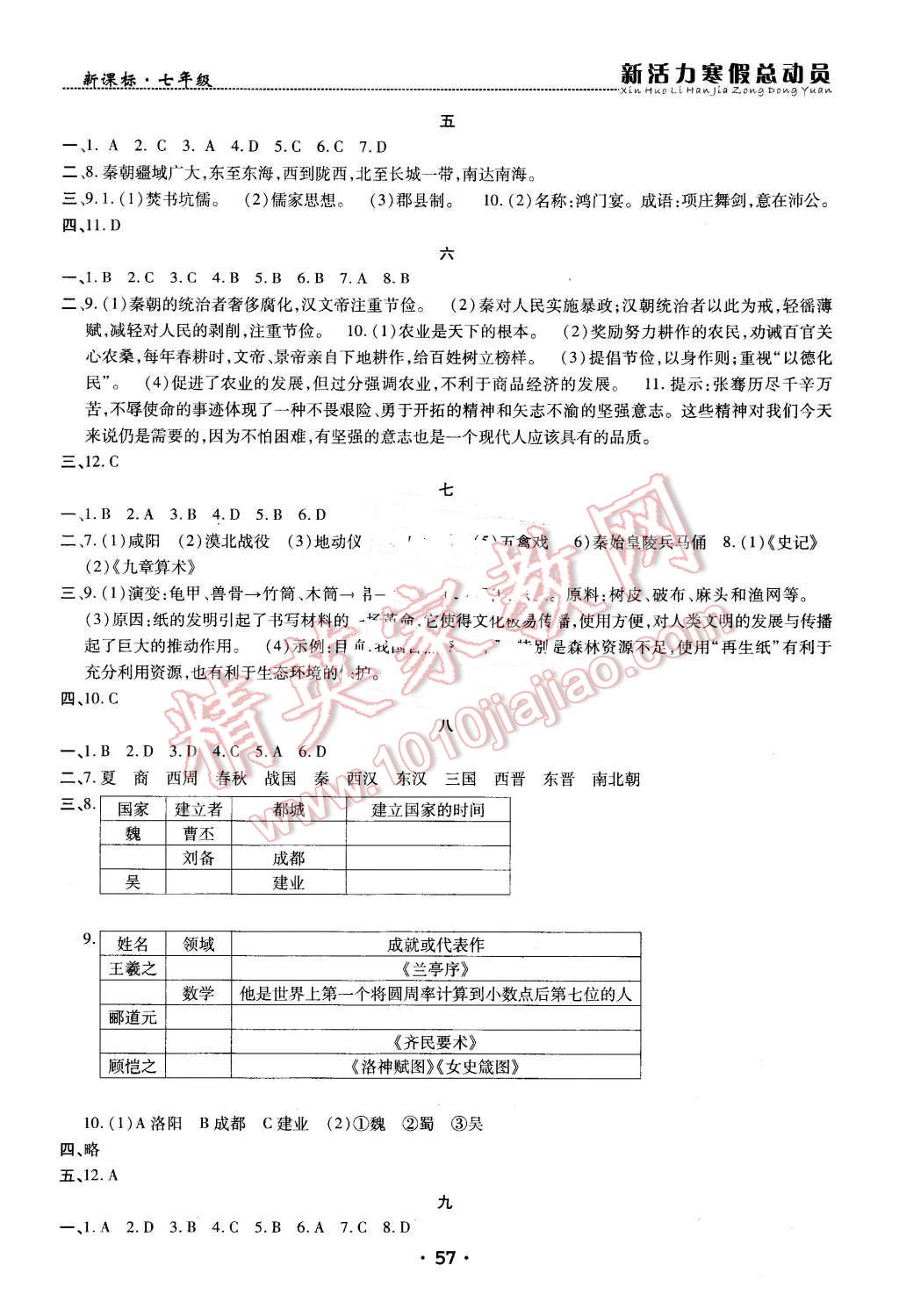 2016年新活力寒假總動員七年級歷史新課標(biāo)版 第2頁