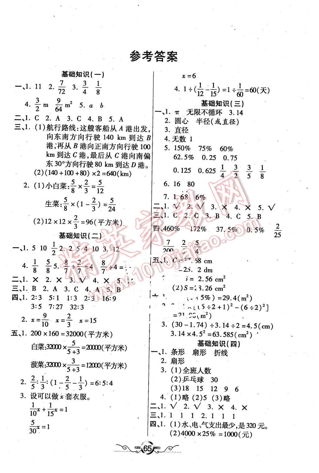2016年銜接教材學期復習六年級數學新課標版 第1頁