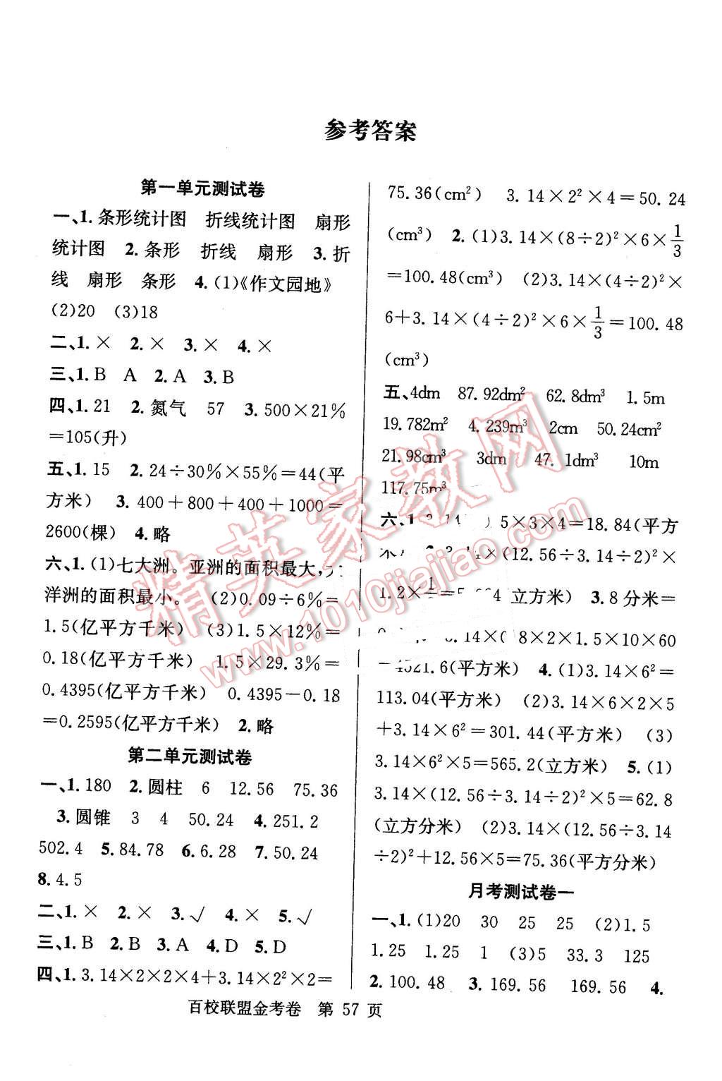 2016年百校联盟金考卷六年级数学下册苏教版 第1页